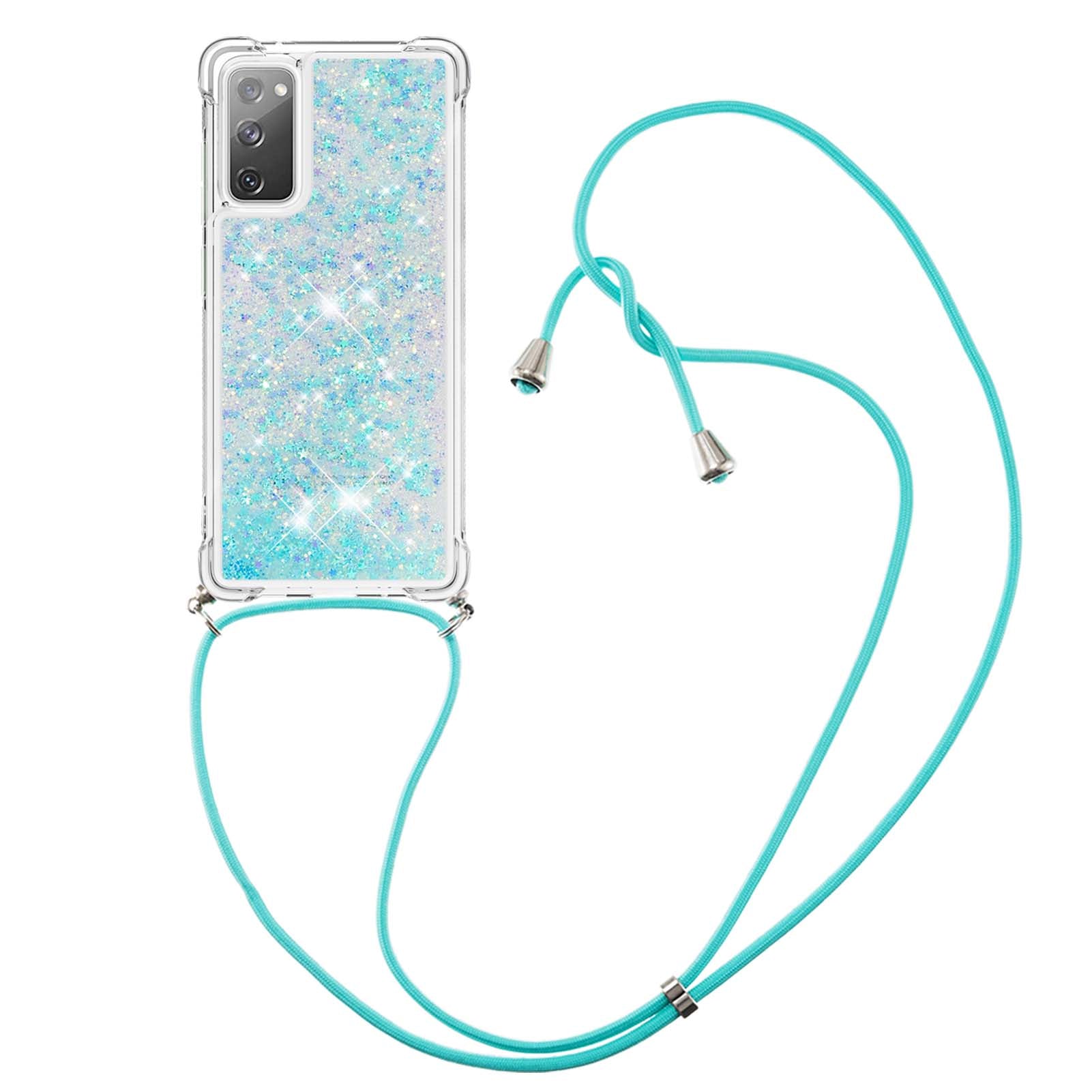 Dynamic Quicksand TPU Drop-proof Cell Phone Cover with Lanyard for Samsung Galaxy S20 FE 4G/FE 5G/S20 Lite/S20 FE 2022 - Baby Blue