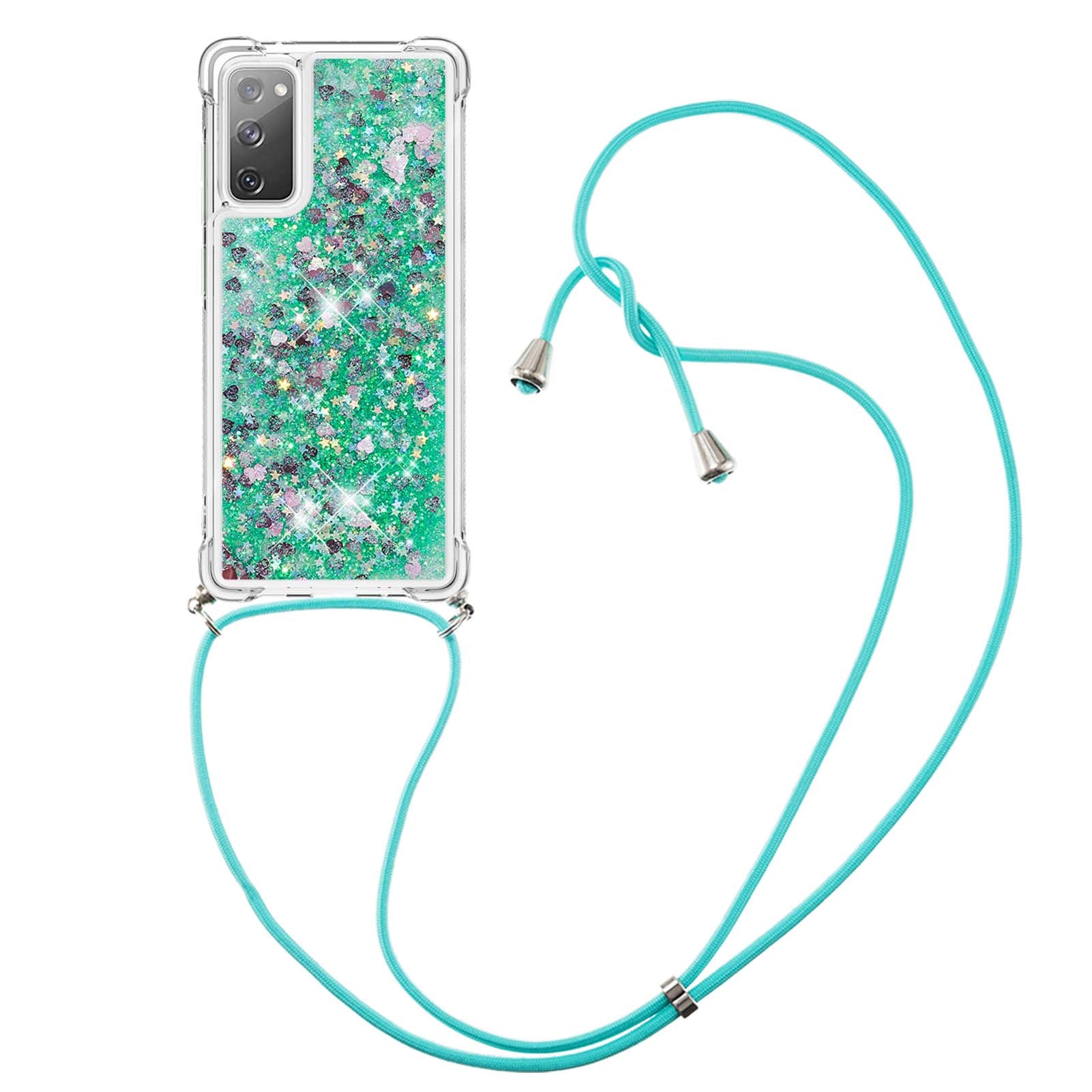 Dynamic Quicksand TPU Drop-proof Cell Phone Cover with Lanyard for Samsung Galaxy S20 FE 4G/FE 5G/S20 Lite/S20 FE 2022 - Green