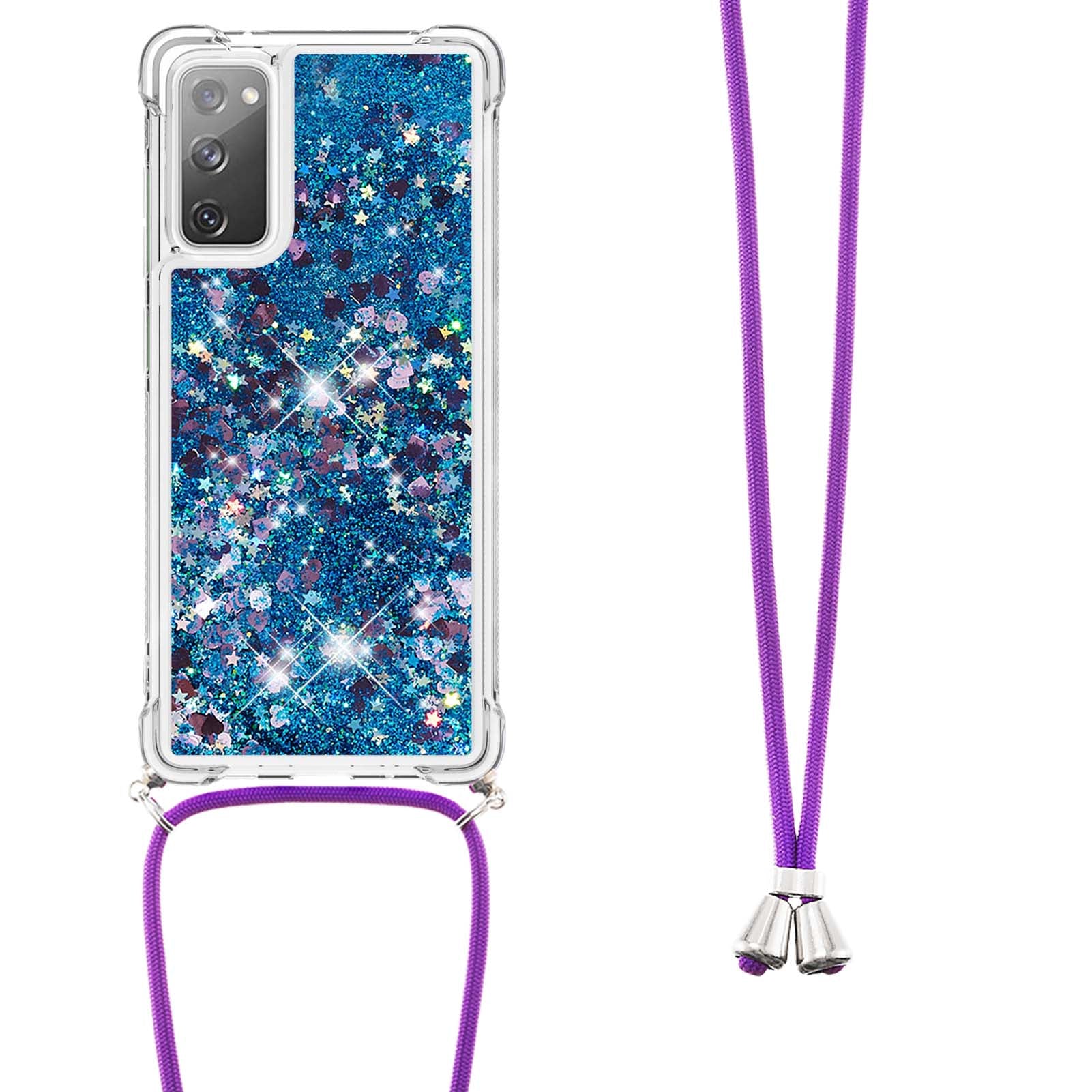 Dynamic Quicksand TPU Drop-proof Cell Phone Cover with Lanyard for Samsung Galaxy S20 FE 4G/FE 5G/S20 Lite/S20 FE 2022 - Blue