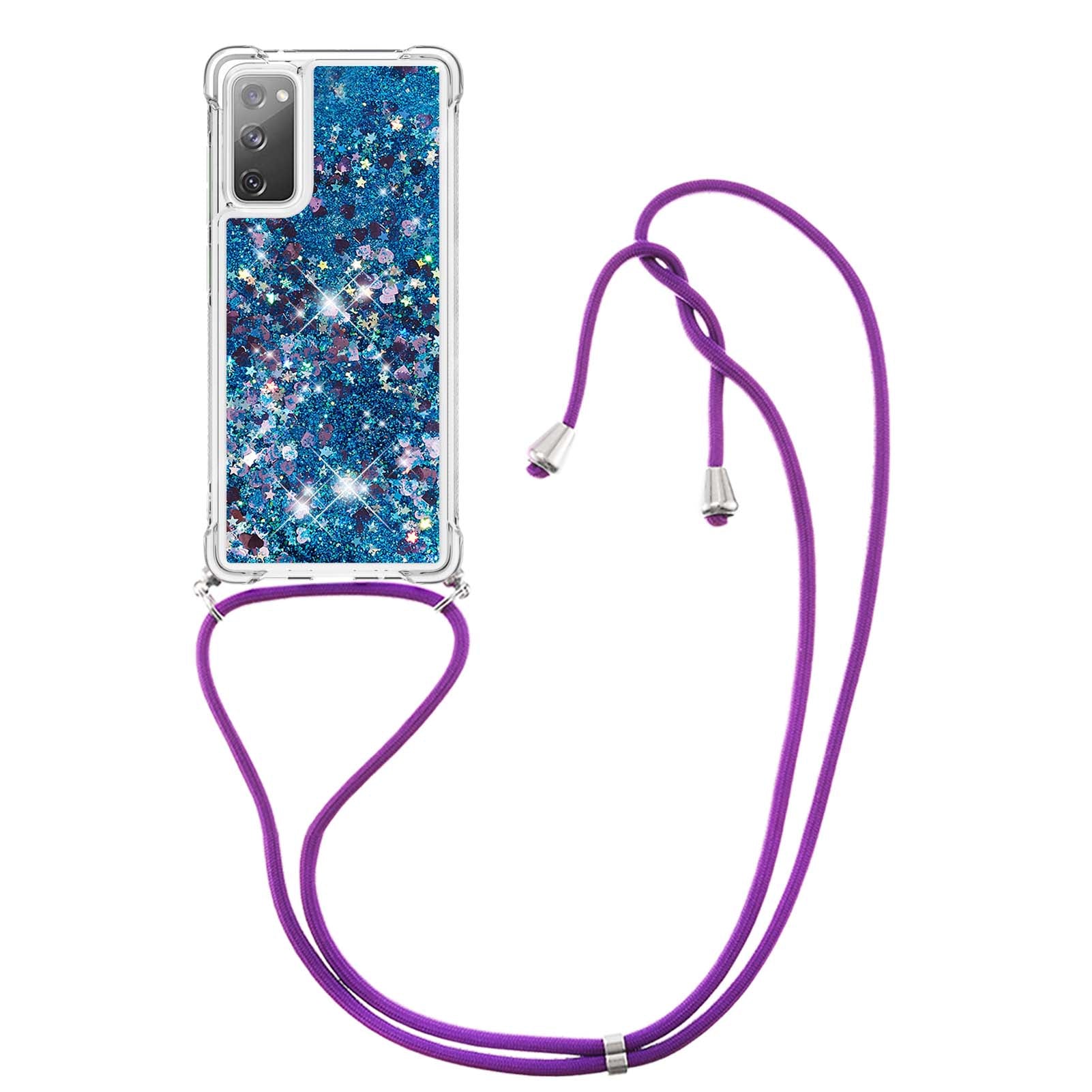 Dynamic Quicksand TPU Drop-proof Cell Phone Cover with Lanyard for Samsung Galaxy S20 FE 4G/FE 5G/S20 Lite/S20 FE 2022 - Blue