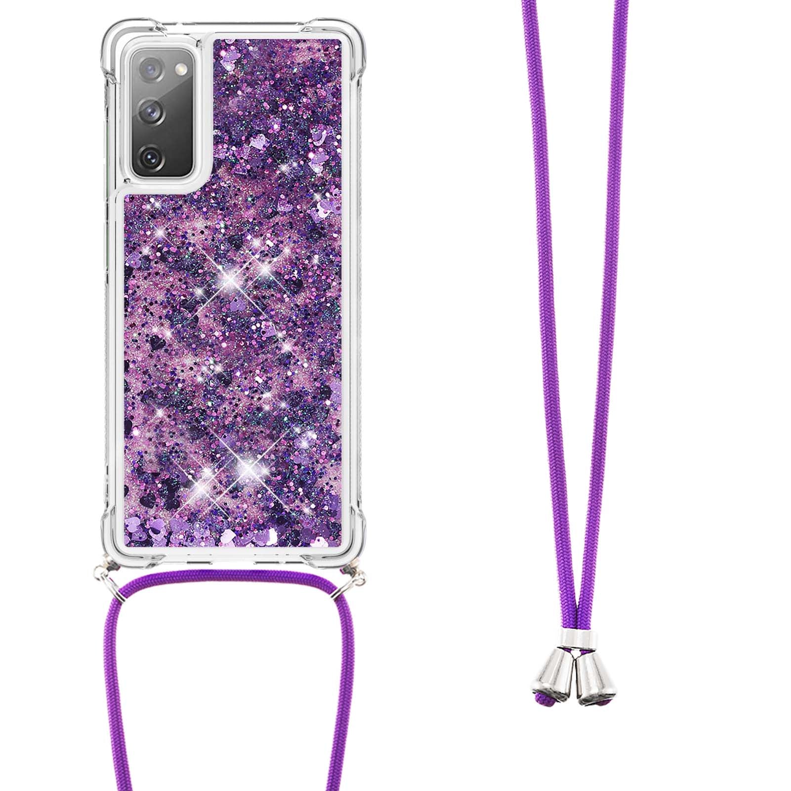 Dynamic Quicksand TPU Drop-proof Cell Phone Cover with Lanyard for Samsung Galaxy S20 FE 4G/FE 5G/S20 Lite/S20 FE 2022 - Purple