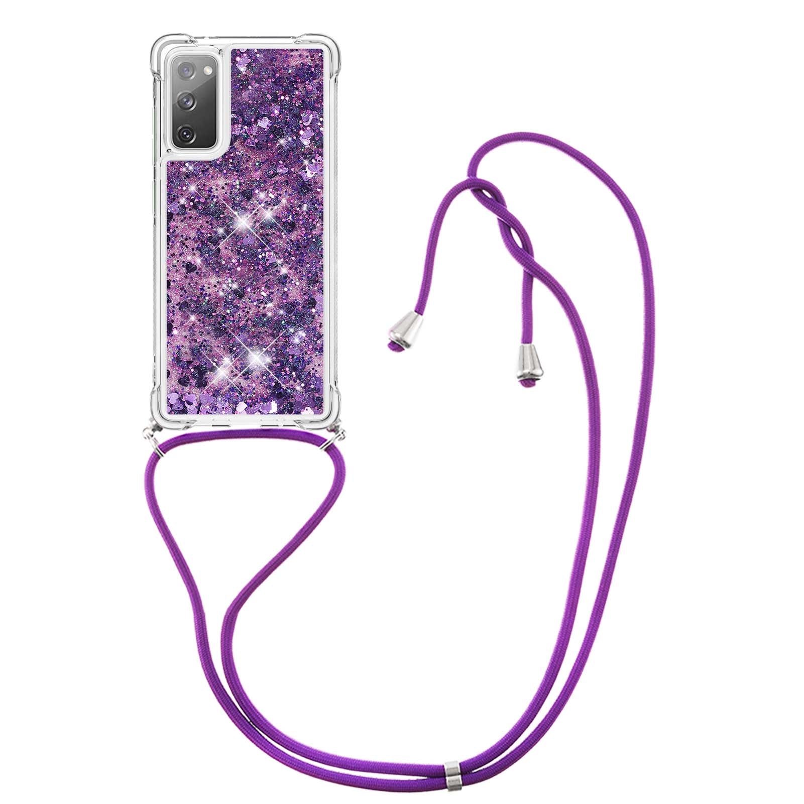 Dynamic Quicksand TPU Drop-proof Cell Phone Cover with Lanyard for Samsung Galaxy S20 FE 4G/FE 5G/S20 Lite/S20 FE 2022 - Purple