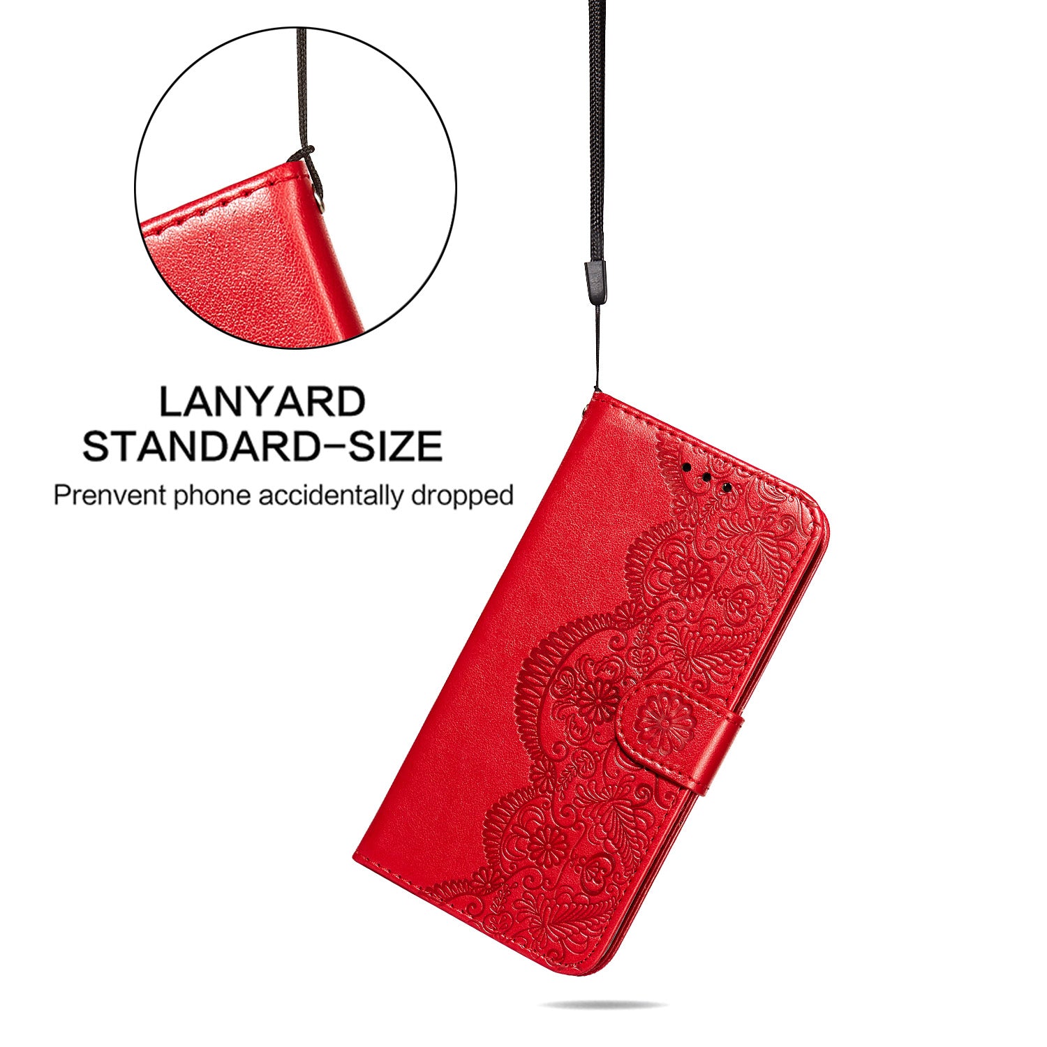 Drop-proof Imprinted Flower Vine Wallet Leather Case with Lanyard for Samsung Galaxy S20 FE 4G/FE 5G/S20 Lite/S20 FE 2022 - Red