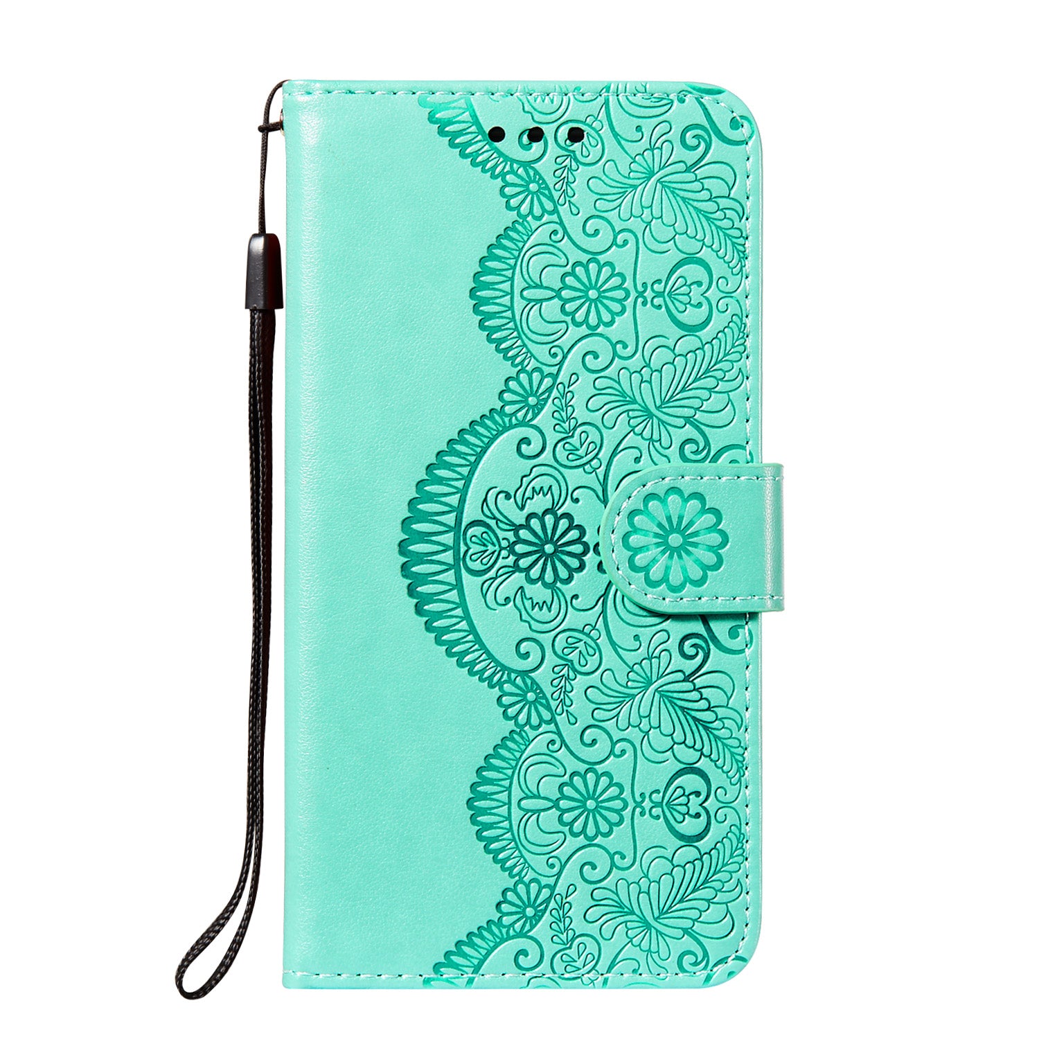 Drop-proof Imprinted Flower Vine Wallet Leather Case with Lanyard for Samsung Galaxy S20 FE 4G/FE 5G/S20 Lite/S20 FE 2022 - Green