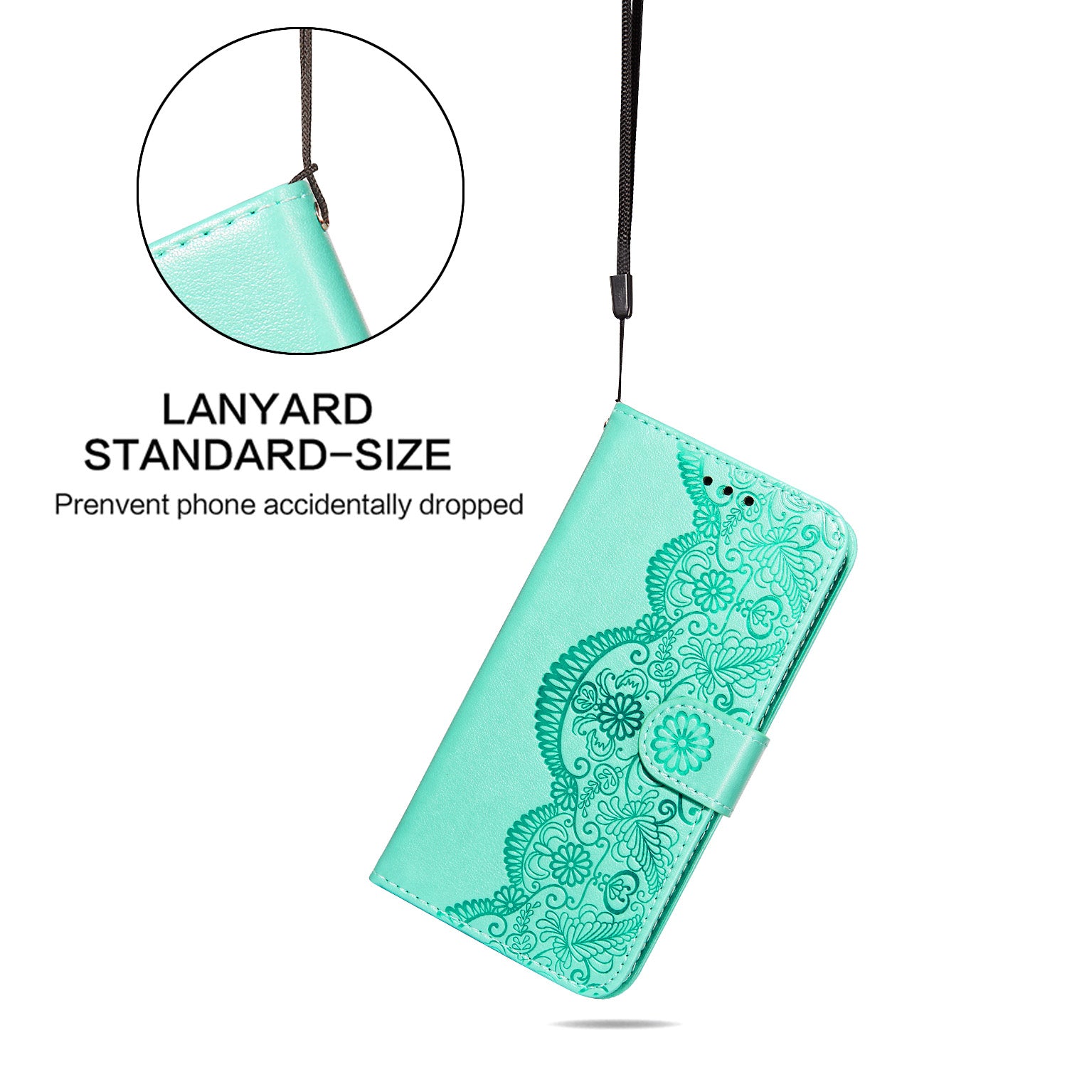 Drop-proof Imprinted Flower Vine Wallet Leather Case with Lanyard for Samsung Galaxy S20 FE 4G/FE 5G/S20 Lite/S20 FE 2022 - Green