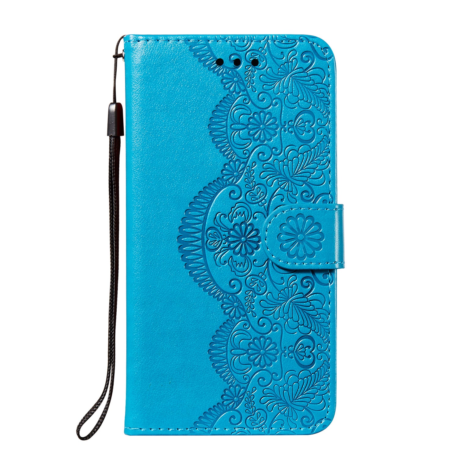 Drop-proof Imprinted Flower Vine Wallet Leather Case with Lanyard for Samsung Galaxy S20 FE 4G/FE 5G/S20 Lite/S20 FE 2022 - Blue