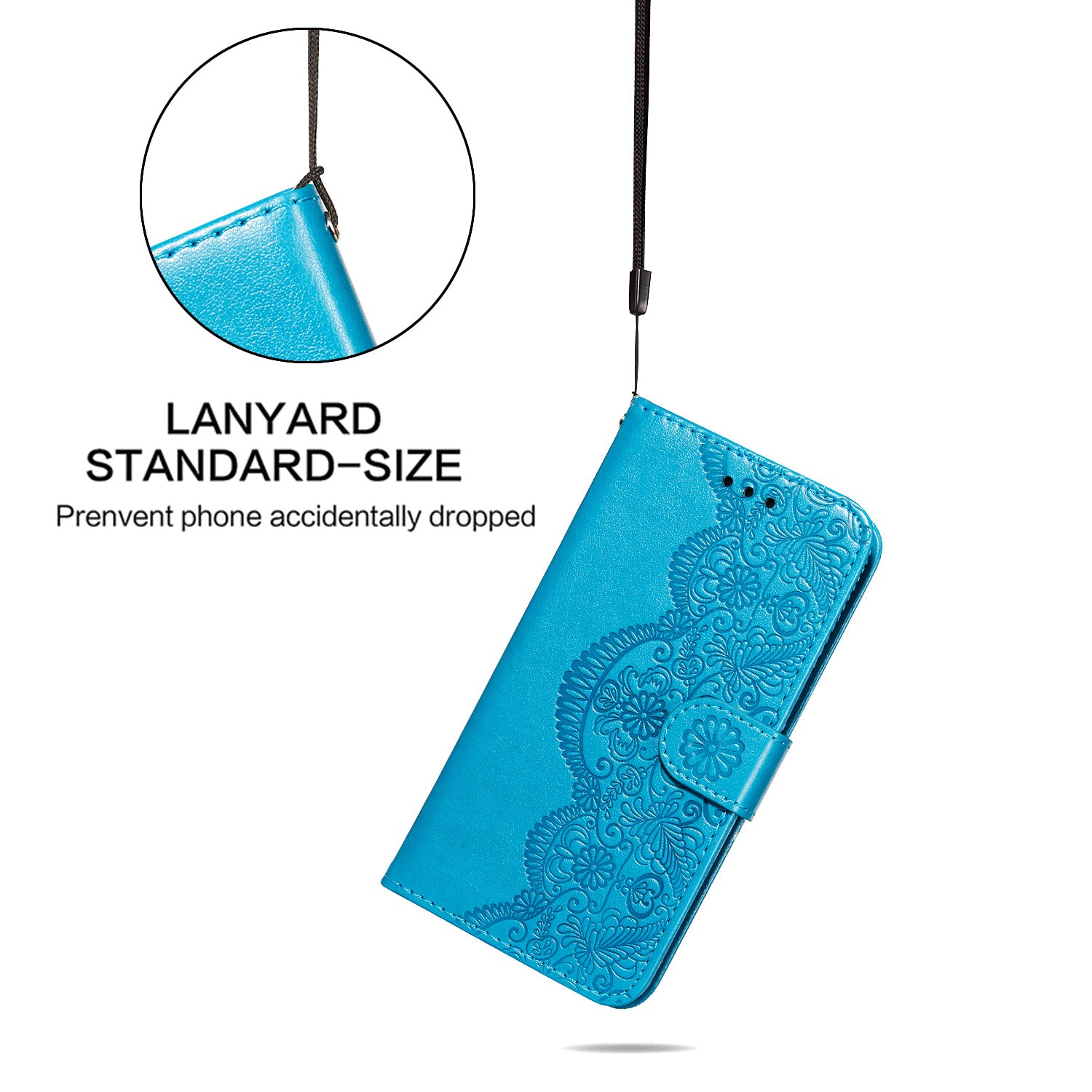 Drop-proof Imprinted Flower Vine Wallet Leather Case with Lanyard for Samsung Galaxy S20 FE 4G/FE 5G/S20 Lite/S20 FE 2022 - Blue