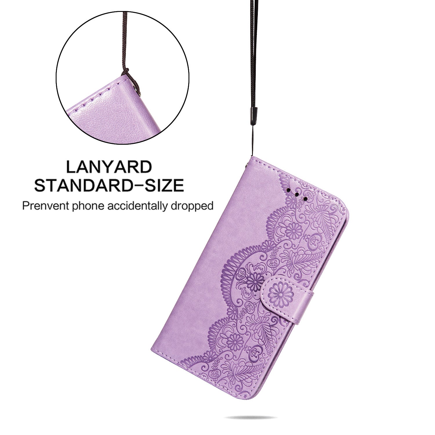 Drop-proof Imprinted Flower Vine Wallet Leather Case with Lanyard for Samsung Galaxy S20 FE 4G/FE 5G/S20 Lite/S20 FE 2022 - Purple