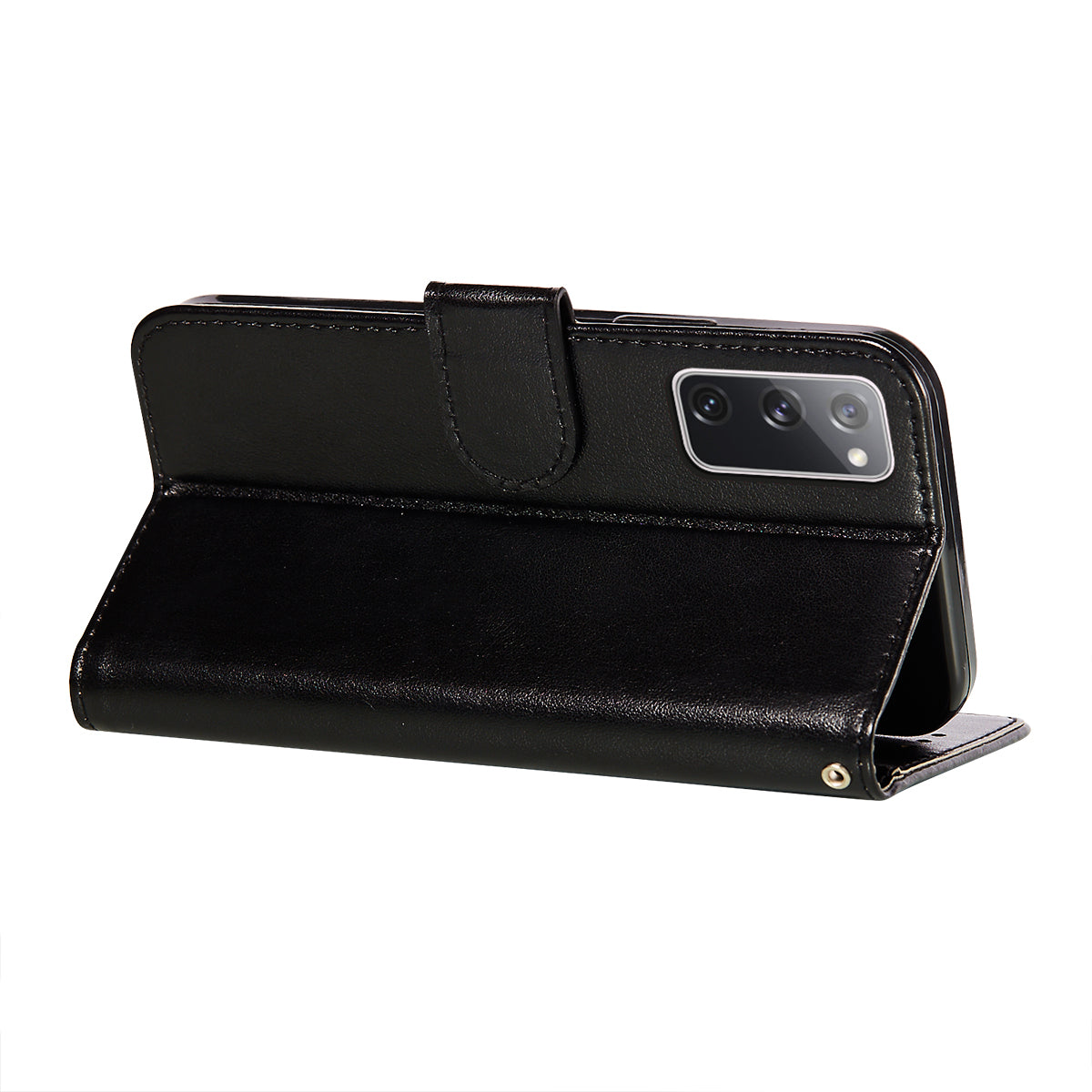 Dual-sided Magnetic Clasp Leather Wallet Stand Phone Case Shell for Samsung Galaxy S20 FE 4G/FE 5G/S20 Lite/S20 FE 2022  -  Black