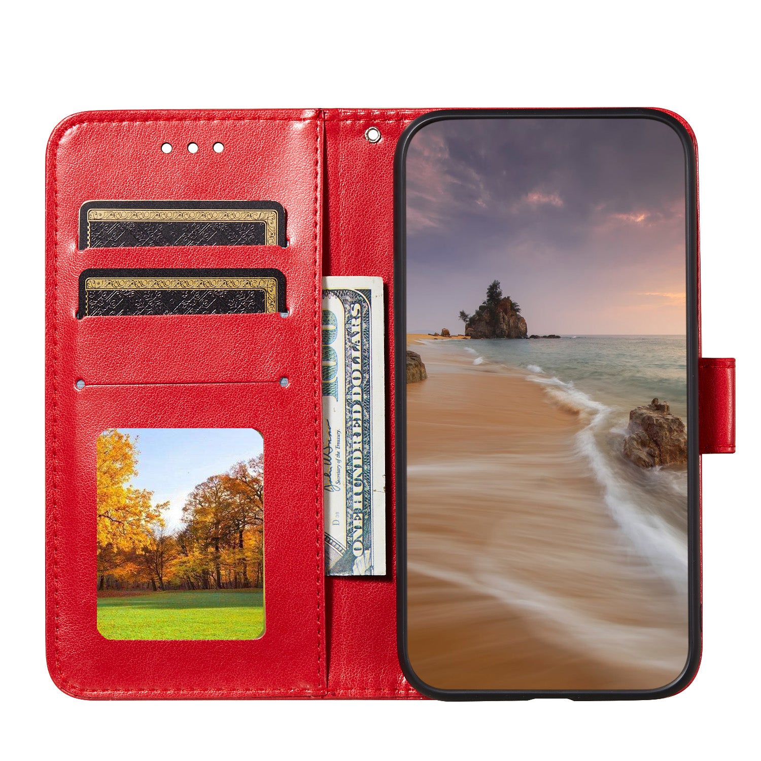 Dual-sided Magnetic Clasp Leather Wallet Stand Phone Case Shell for Samsung Galaxy S20 FE 4G/FE 5G/S20 Lite/S20 FE 2022  -  Red