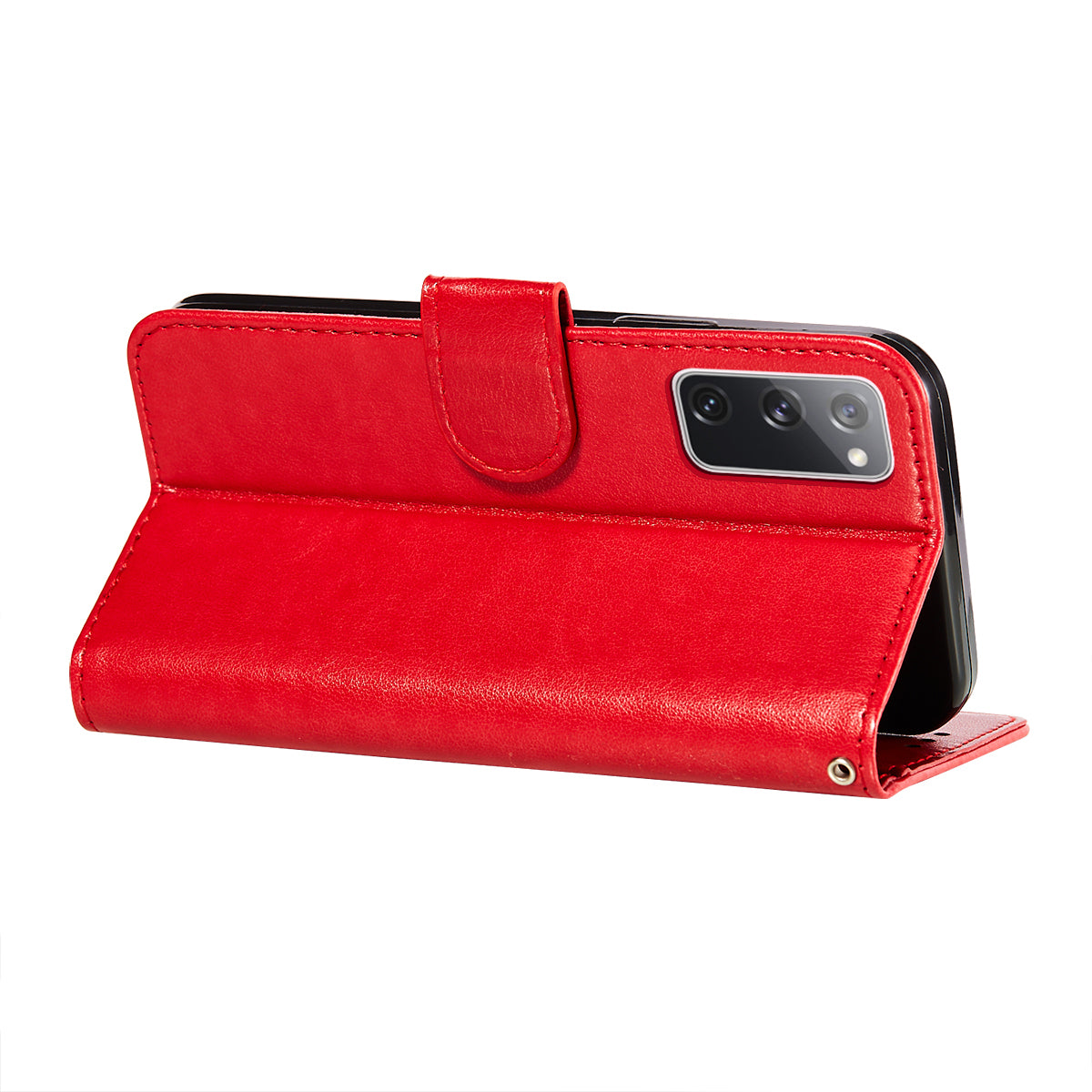 Dual-sided Magnetic Clasp Leather Wallet Stand Phone Case Shell for Samsung Galaxy S20 FE 4G/FE 5G/S20 Lite/S20 FE 2022  -  Red