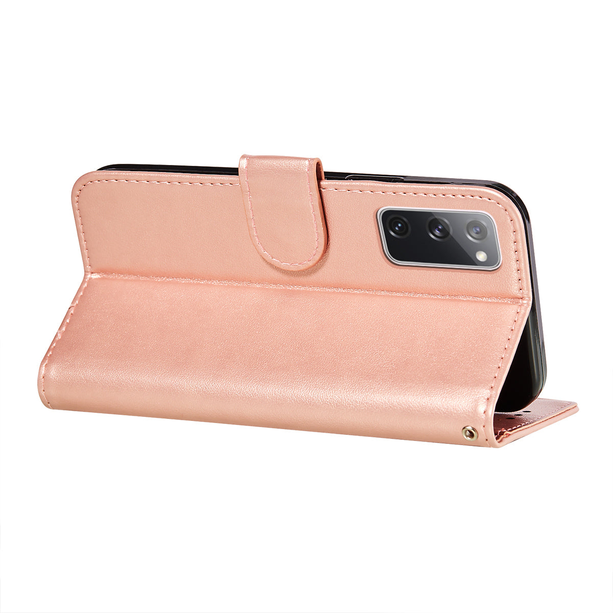 Dual-sided Magnetic Clasp Leather Wallet Stand Phone Case Shell for Samsung Galaxy S20 FE 4G/FE 5G/S20 Lite/S20 FE 2022  -  Rose Gold