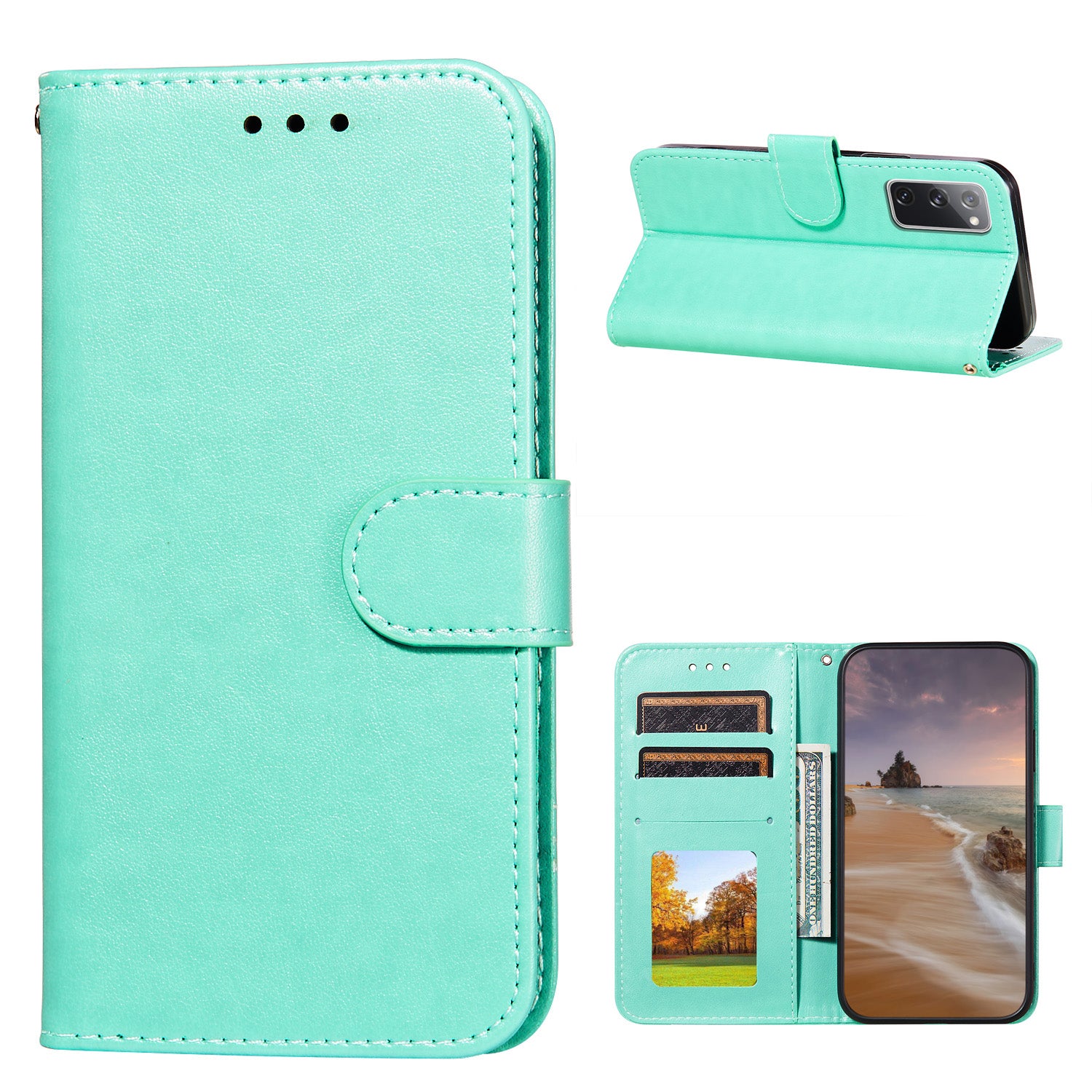 Dual-sided Magnetic Clasp Leather Wallet Stand Phone Case Shell for Samsung Galaxy S20 FE 4G/FE 5G/S20 Lite/S20 FE 2022  -  Green