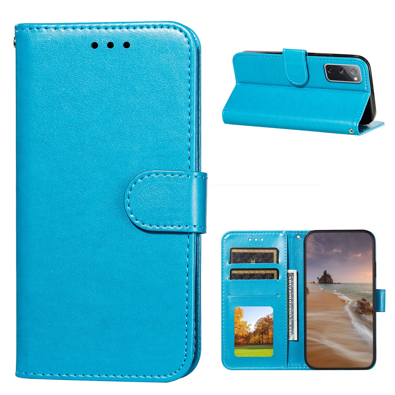 Dual-sided Magnetic Clasp Leather Wallet Stand Phone Case Shell for Samsung Galaxy S20 FE 4G/FE 5G/S20 Lite/S20 FE 2022  -  Blue