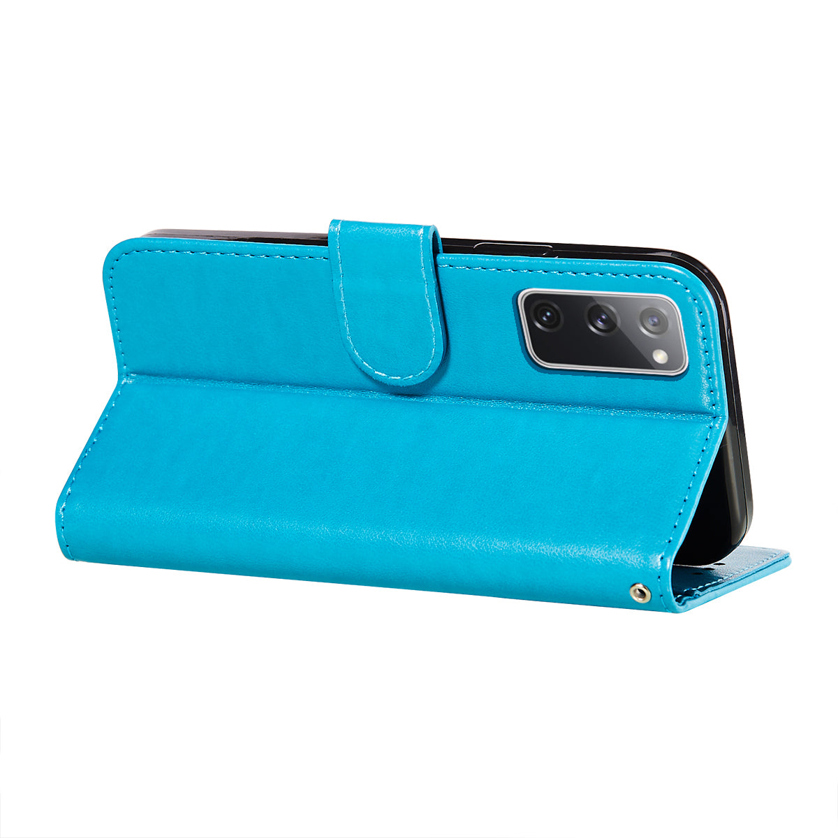 Dual-sided Magnetic Clasp Leather Wallet Stand Phone Case Shell for Samsung Galaxy S20 FE 4G/FE 5G/S20 Lite/S20 FE 2022  -  Blue