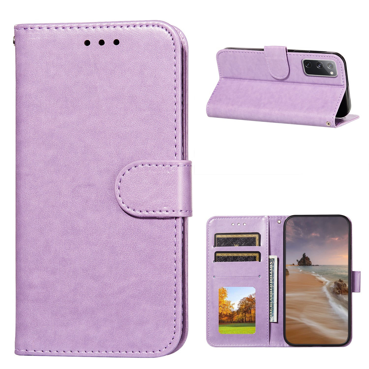 Dual-sided Magnetic Clasp Leather Wallet Stand Phone Case Shell for Samsung Galaxy S20 FE 4G/FE 5G/S20 Lite/S20 FE 2022  -  Purple