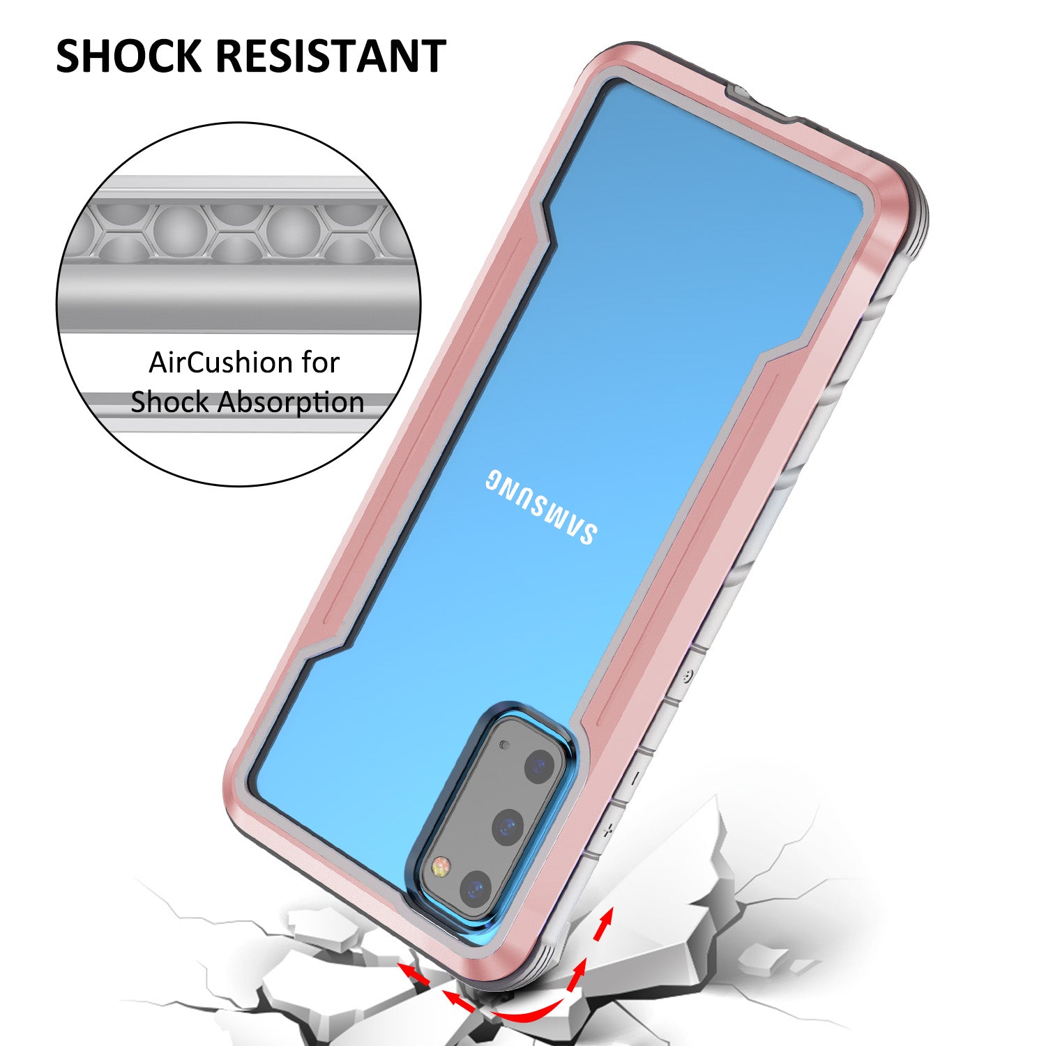 Drop-proof Anti-slip PC + TPU + Metal Hybrid Cover Phone Protective Shell for Samsung Galaxy S20 Plus - Pink