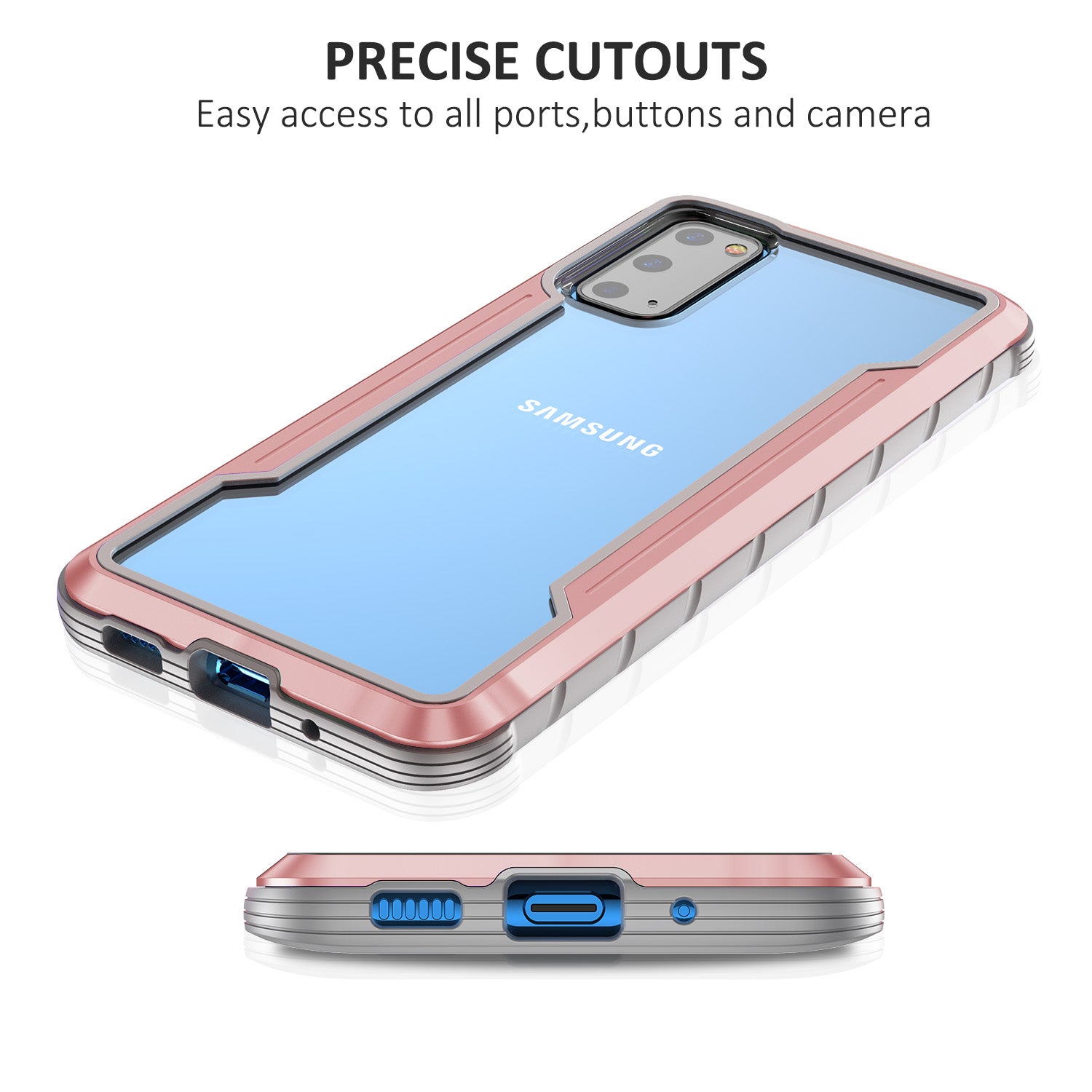 Drop-proof Anti-slip PC + TPU + Metal Hybrid Cover Phone Protective Shell for Samsung Galaxy S20 Plus - Pink