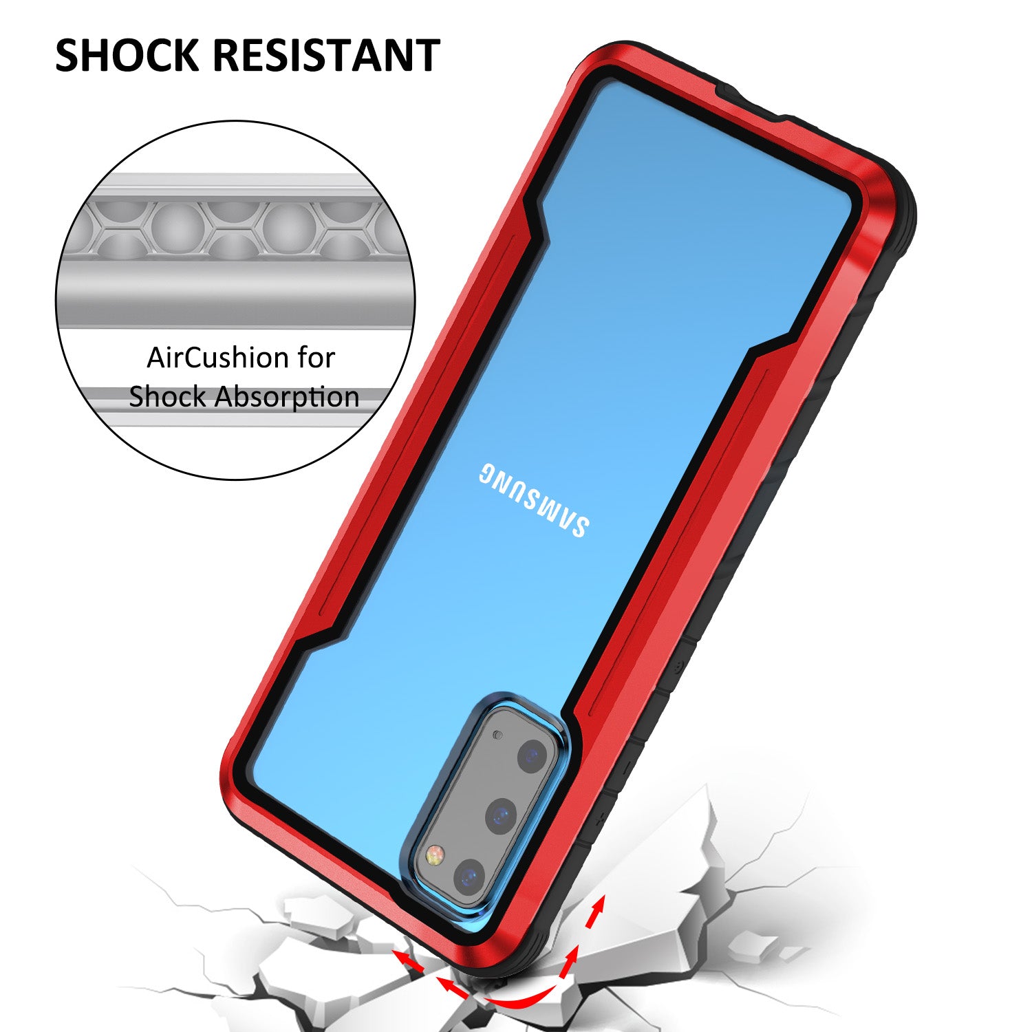 Drop-proof Anti-slip PC + TPU + Metal Hybrid Cover Phone Protective Shell for Samsung Galaxy S20 Plus - Red