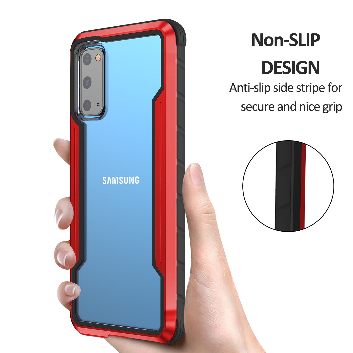 Drop-proof Anti-slip PC + TPU + Metal Hybrid Cover Phone Protective Shell for Samsung Galaxy S20 Plus - Red