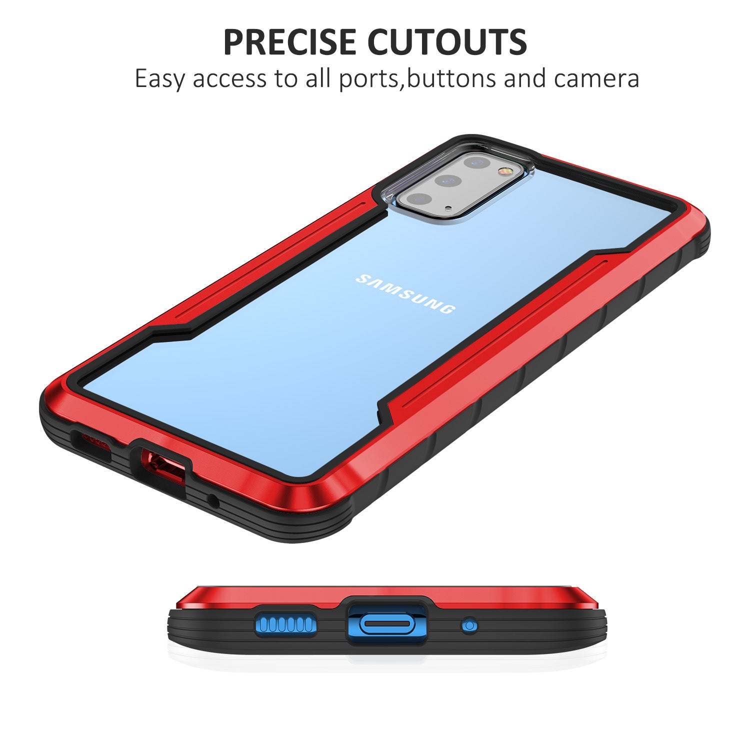 Drop-proof Anti-slip PC + TPU + Metal Hybrid Cover Phone Protective Shell for Samsung Galaxy S20 Plus - Red