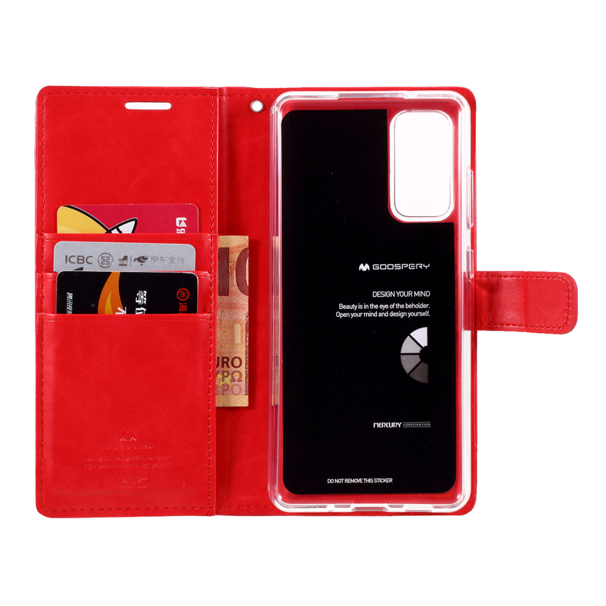 MERCURY GOOSPERY Blue Moon Leather Wallet Stand Case with Magnetic Clasp for Samsung Galaxy S20 FE 4G/FE 5G/S20 Lite/S20 FE 2022 - Red