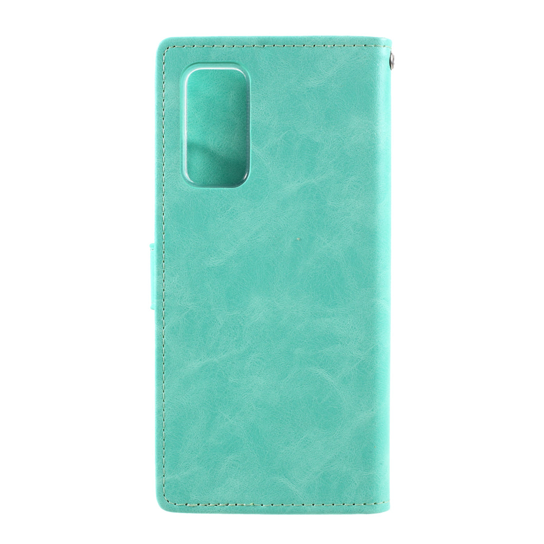 MERCURY GOOSPERY Blue Moon Leather Wallet Stand Case with Magnetic Clasp for Samsung Galaxy S20 FE 4G/FE 5G/S20 Lite/S20 FE 2022 - Cyan