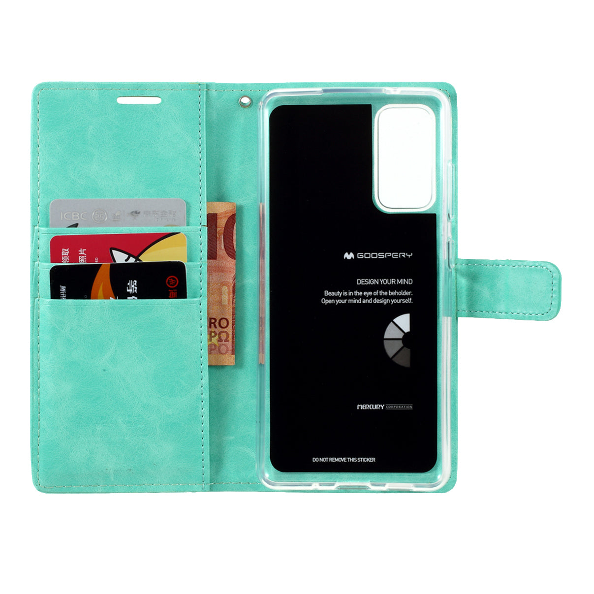 MERCURY GOOSPERY Blue Moon Leather Wallet Stand Case with Magnetic Clasp for Samsung Galaxy S20 FE 4G/FE 5G/S20 Lite/S20 FE 2022 - Cyan