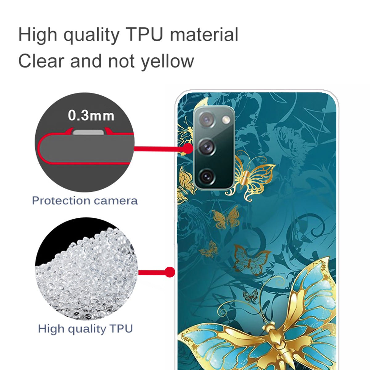 Pattern Printing Flexible TPU Phone Case for Samsung Galaxy S20 FE 4G/FE 5G/S20 Lite/S20 FE 2022 - Blue Butterfly