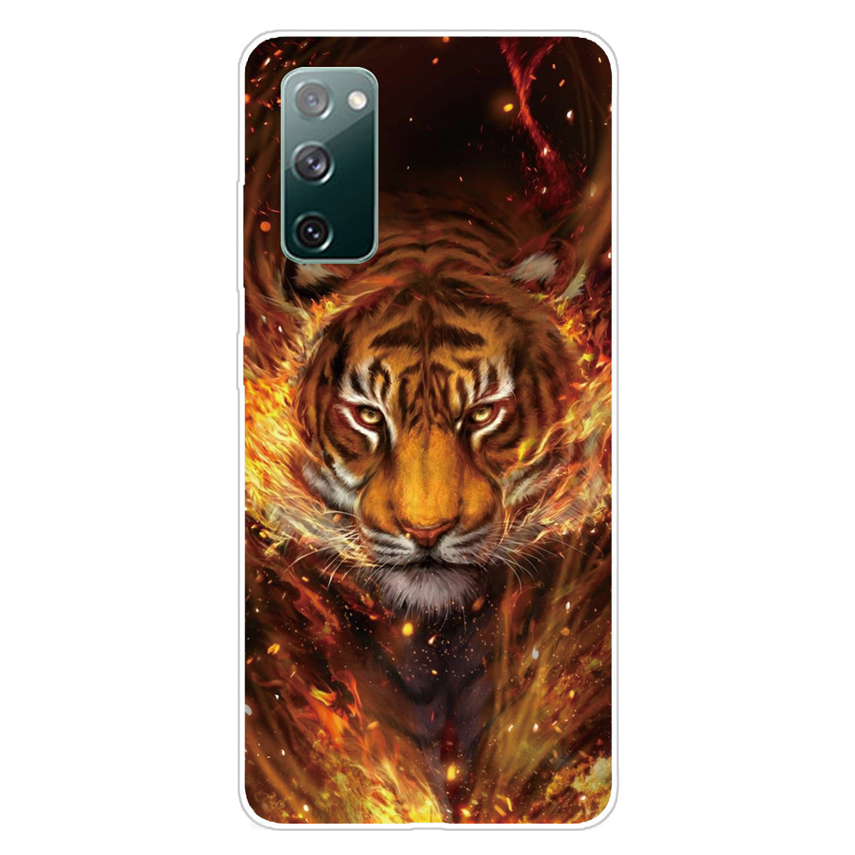 Pattern Printing Flexible TPU Phone Case for Samsung Galaxy S20 FE 4G/FE 5G/S20 Lite/S20 FE 2022 - Fire and Tiger