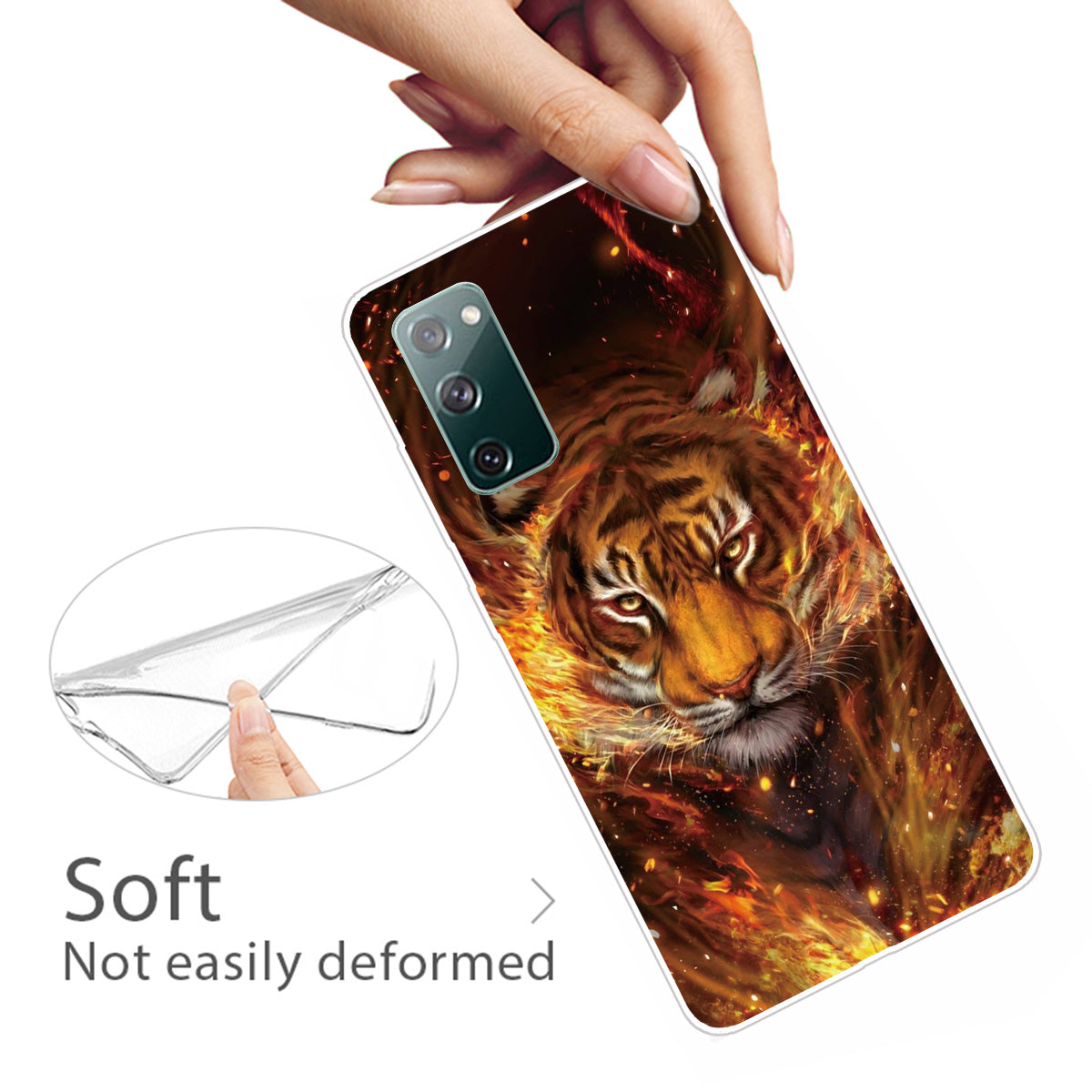 Pattern Printing Flexible TPU Phone Case for Samsung Galaxy S20 FE 4G/FE 5G/S20 Lite/S20 FE 2022 - Fire and Tiger