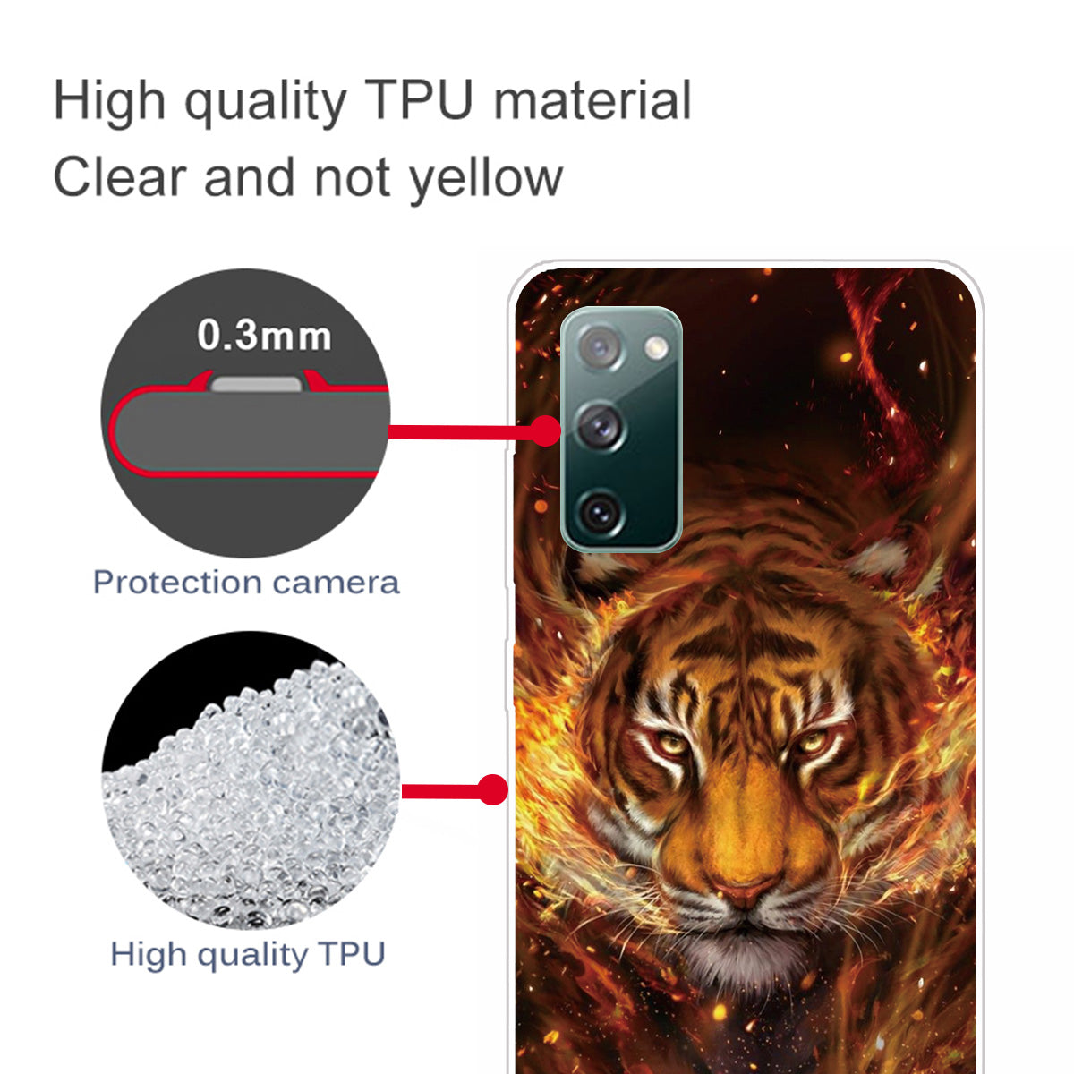 Pattern Printing Flexible TPU Phone Case for Samsung Galaxy S20 FE 4G/FE 5G/S20 Lite/S20 FE 2022 - Fire and Tiger