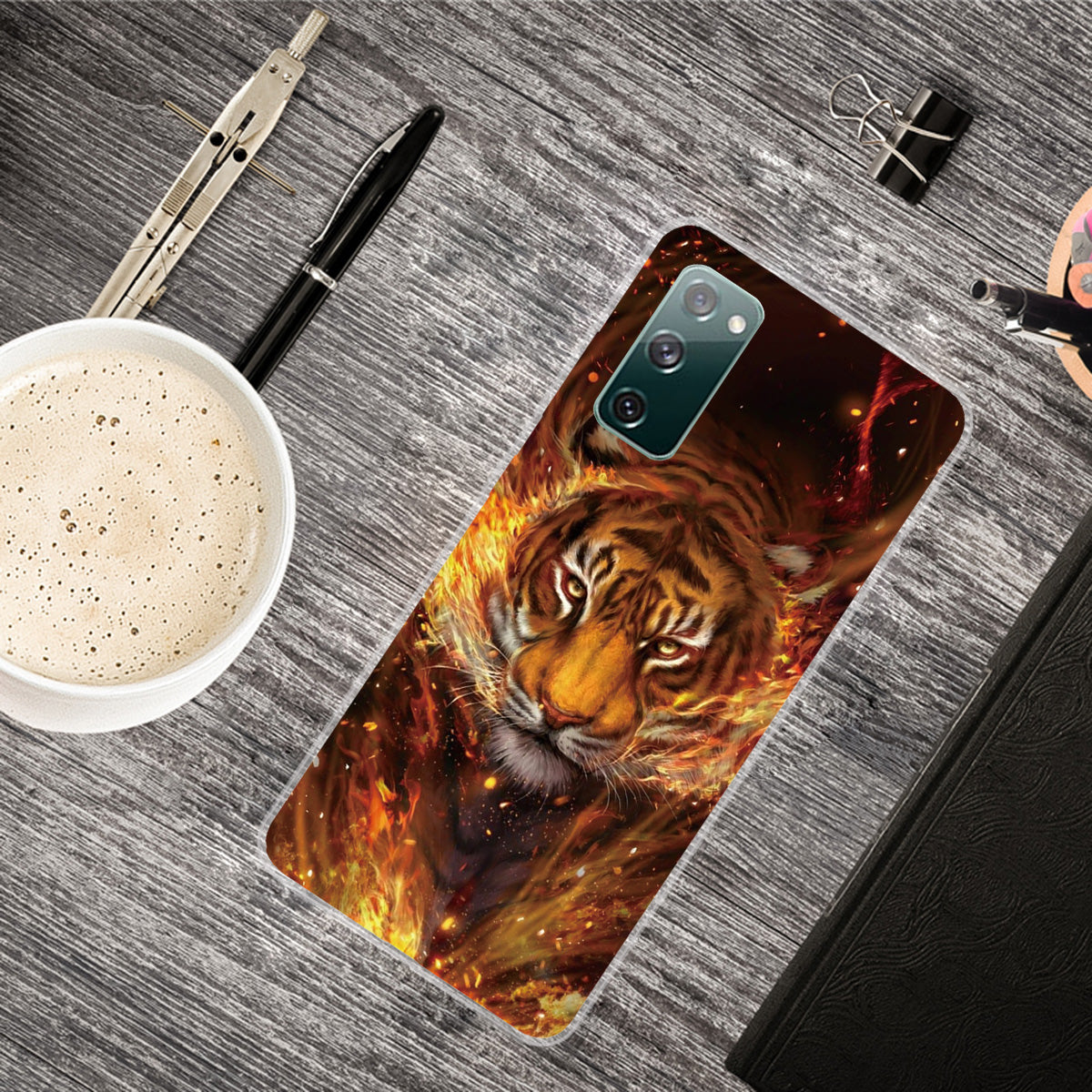 Pattern Printing Flexible TPU Phone Case for Samsung Galaxy S20 FE 4G/FE 5G/S20 Lite/S20 FE 2022 - Fire and Tiger