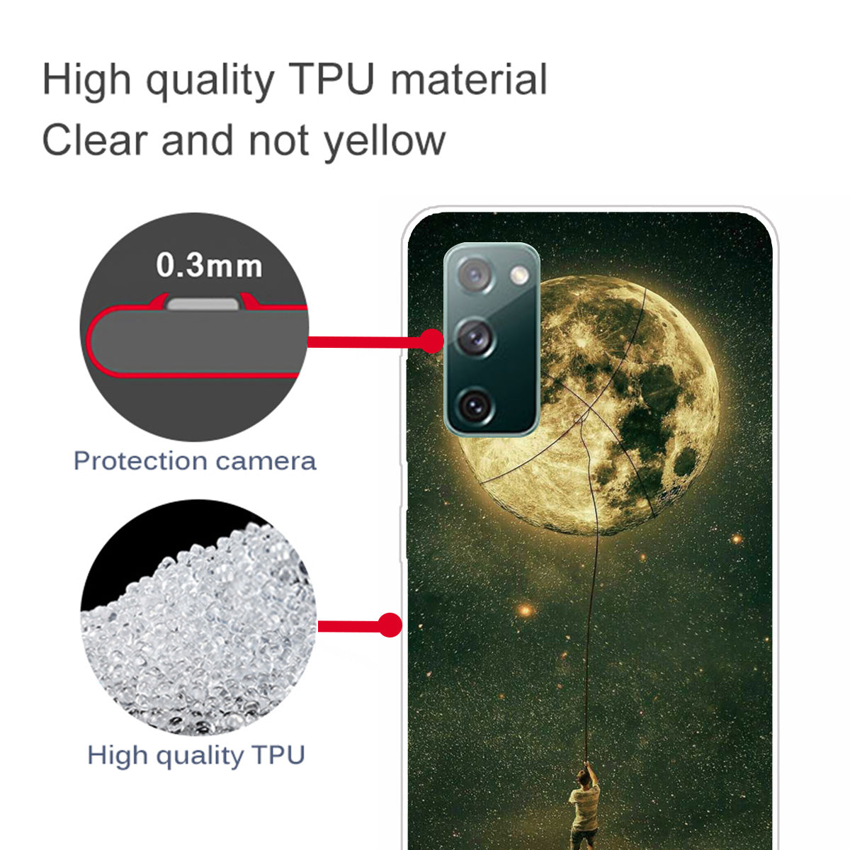 Pattern Printing Flexible TPU Phone Case for Samsung Galaxy S20 FE 4G/FE 5G/S20 Lite/S20 FE 2022 - Moon