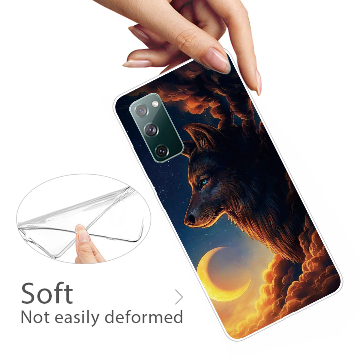 Pattern Printing Flexible TPU Phone Case for Samsung Galaxy S20 FE 4G/FE 5G/S20 Lite/S20 FE 2022 - Wolf and Moon