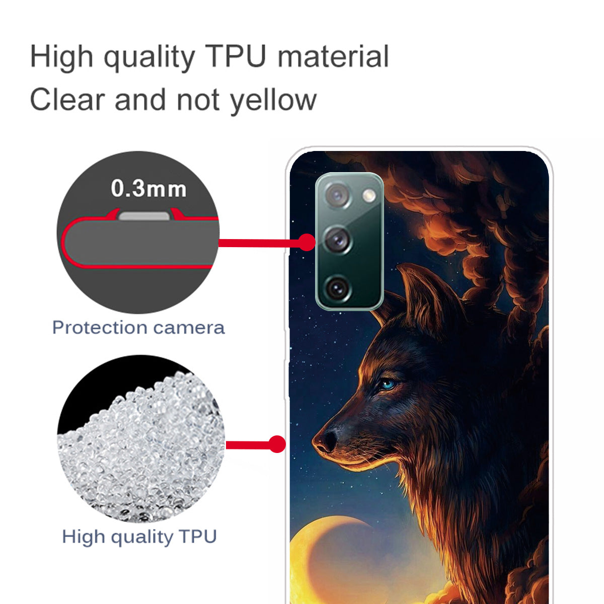 Pattern Printing Flexible TPU Phone Case for Samsung Galaxy S20 FE 4G/FE 5G/S20 Lite/S20 FE 2022 - Wolf and Moon