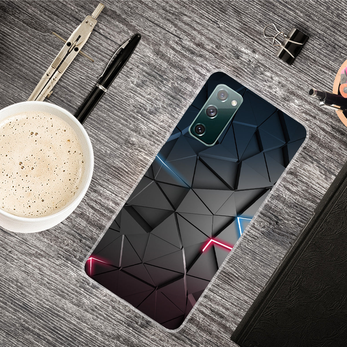 Pattern Printing Flexible TPU Phone Case for Samsung Galaxy S20 FE 4G/FE 5G/S20 Lite/S20 FE 2022 - Black/Triangle