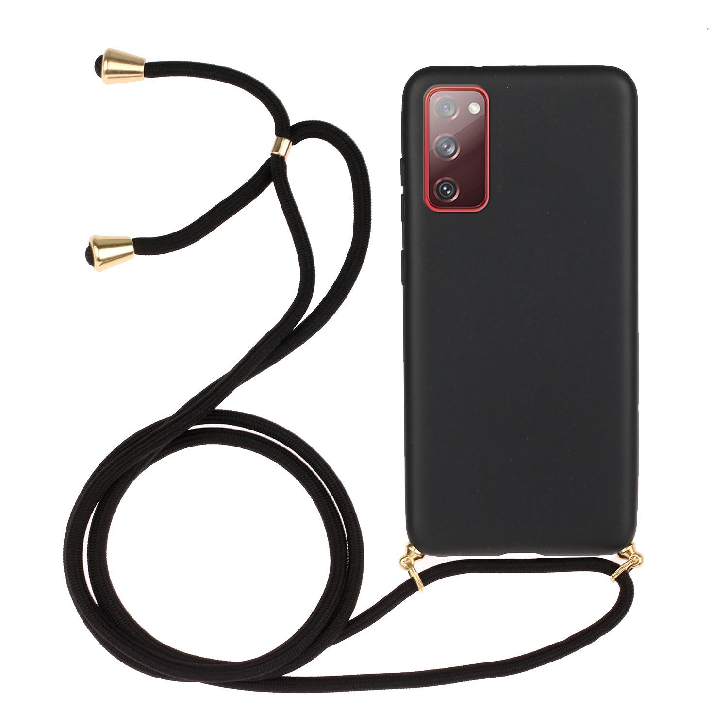 For Samsung Galaxy S20 FE 4G/FE 5G/S20 Lite/S20 FE 2022  TPU + Wheat Straw Phone Case with Strap - Black