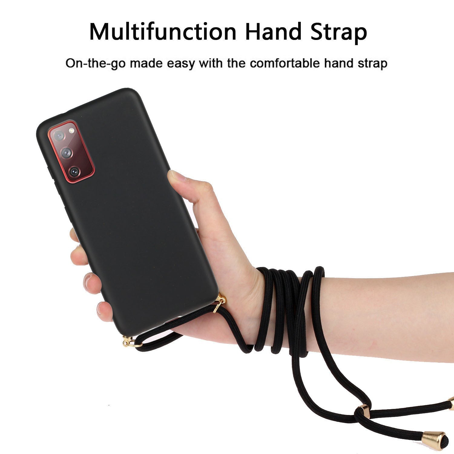 For Samsung Galaxy S20 FE 4G/FE 5G/S20 Lite/S20 FE 2022  TPU + Wheat Straw Phone Case with Strap - Black