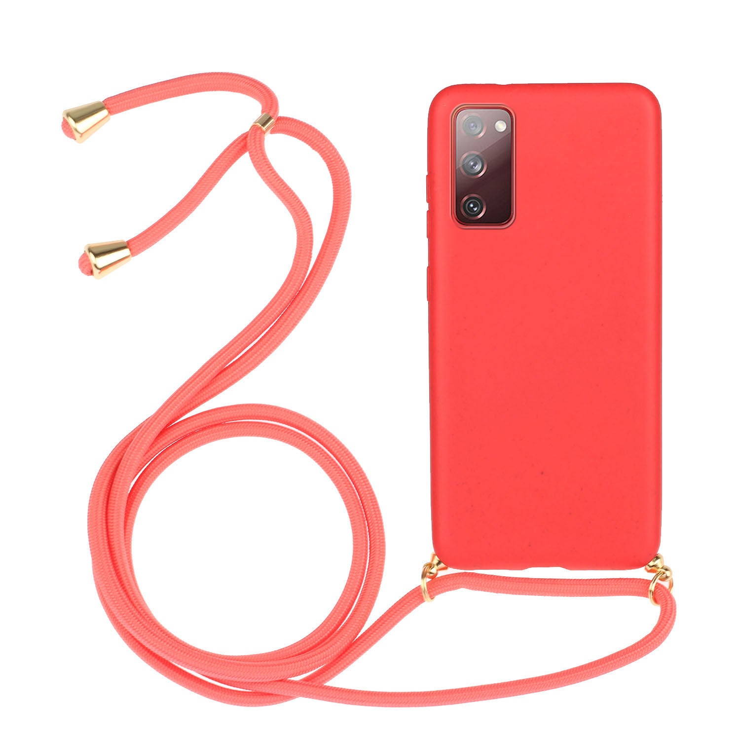 For Samsung Galaxy S20 FE 4G/FE 5G/S20 Lite/S20 FE 2022  TPU + Wheat Straw Phone Case with Strap - Red