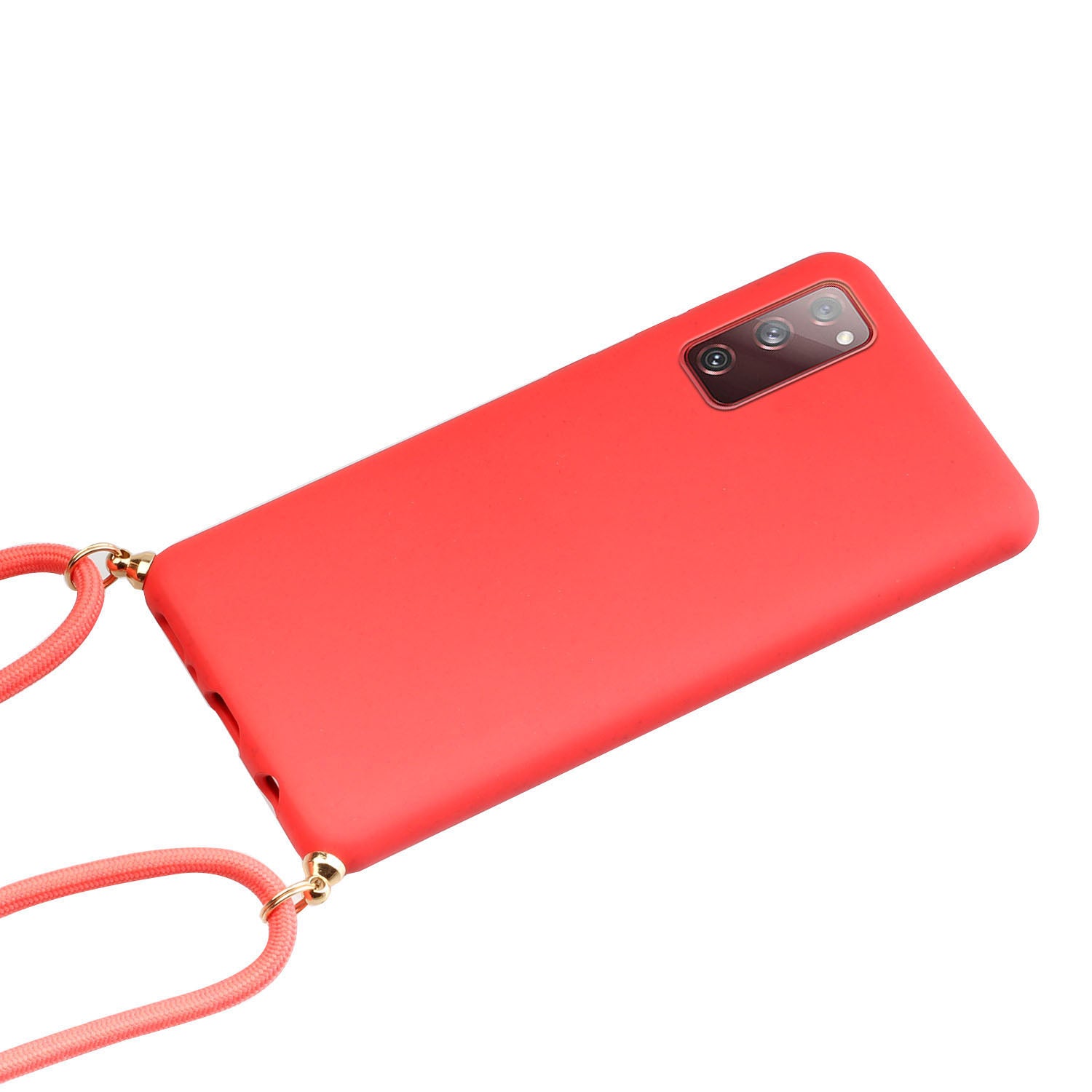 For Samsung Galaxy S20 FE 4G/FE 5G/S20 Lite/S20 FE 2022  TPU + Wheat Straw Phone Case with Strap - Red