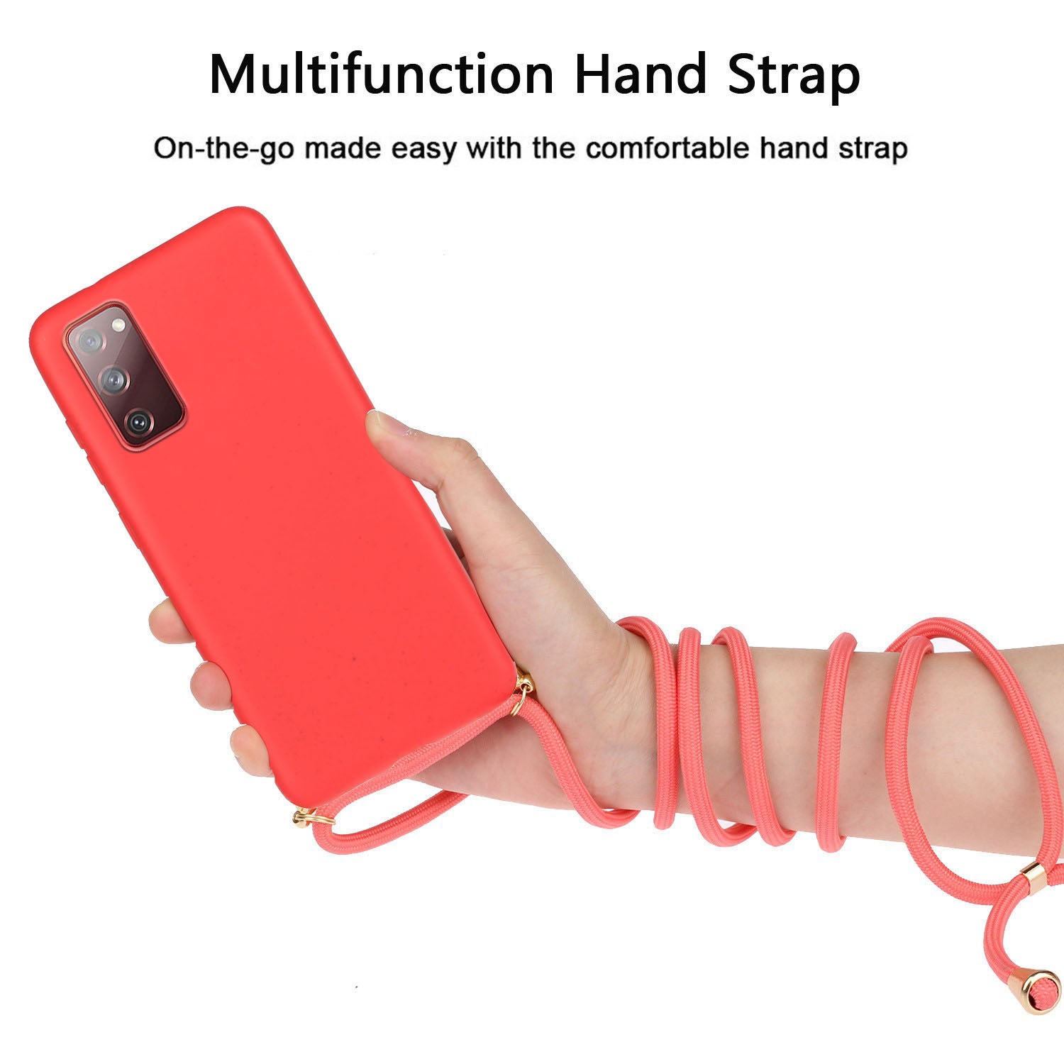 For Samsung Galaxy S20 FE 4G/FE 5G/S20 Lite/S20 FE 2022  TPU + Wheat Straw Phone Case with Strap - Red