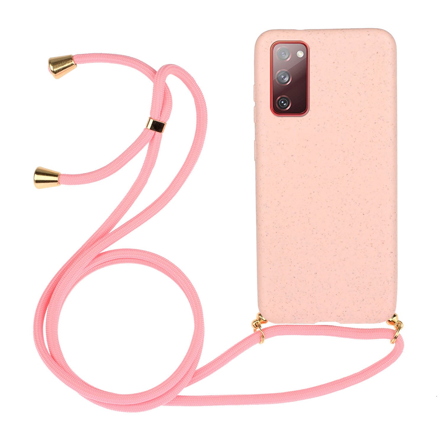 For Samsung Galaxy S20 FE 4G/FE 5G/S20 Lite/S20 FE 2022  TPU + Wheat Straw Phone Case with Strap - Pink