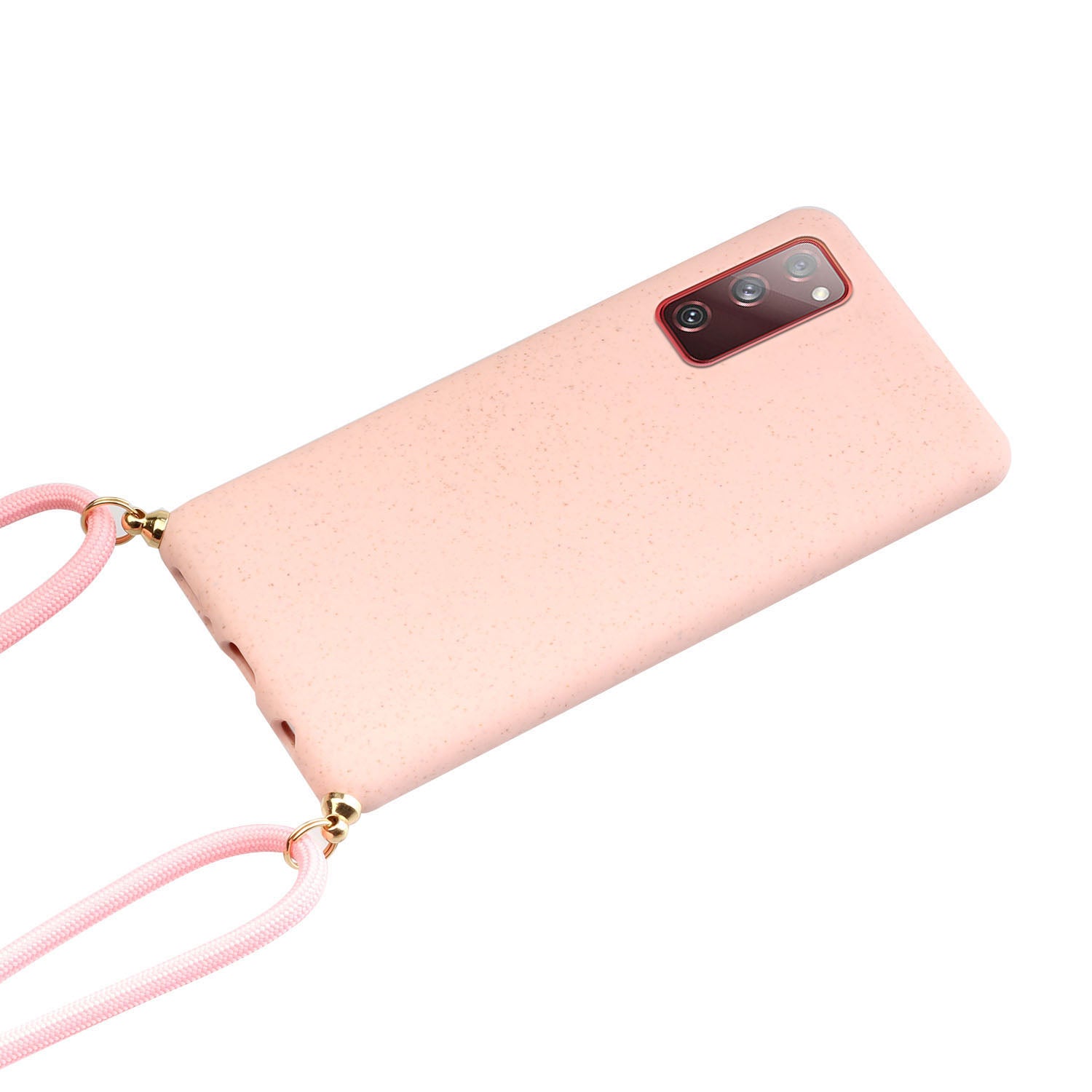 For Samsung Galaxy S20 FE 4G/FE 5G/S20 Lite/S20 FE 2022  TPU + Wheat Straw Phone Case with Strap - Pink