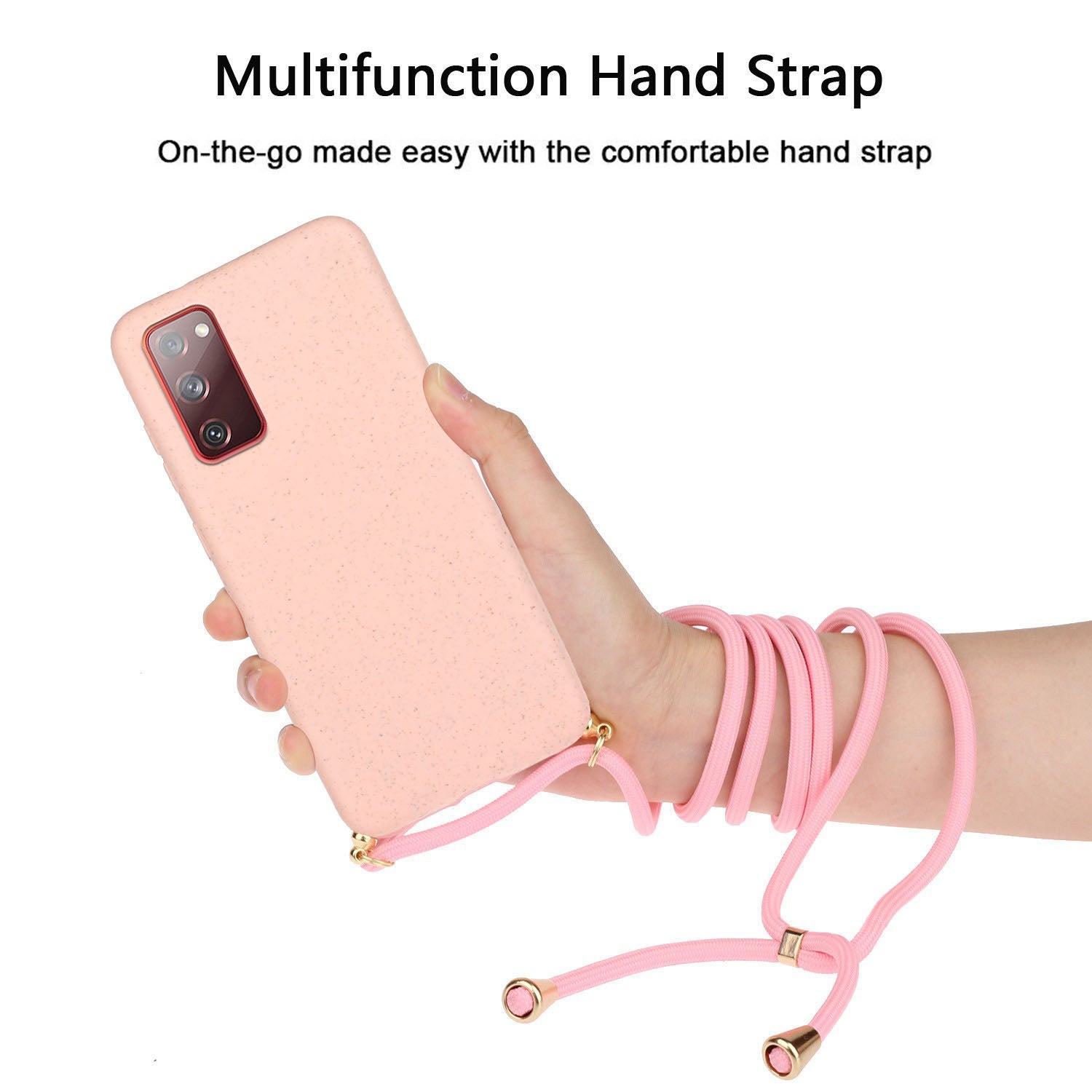 For Samsung Galaxy S20 FE 4G/FE 5G/S20 Lite/S20 FE 2022  TPU + Wheat Straw Phone Case with Strap - Pink