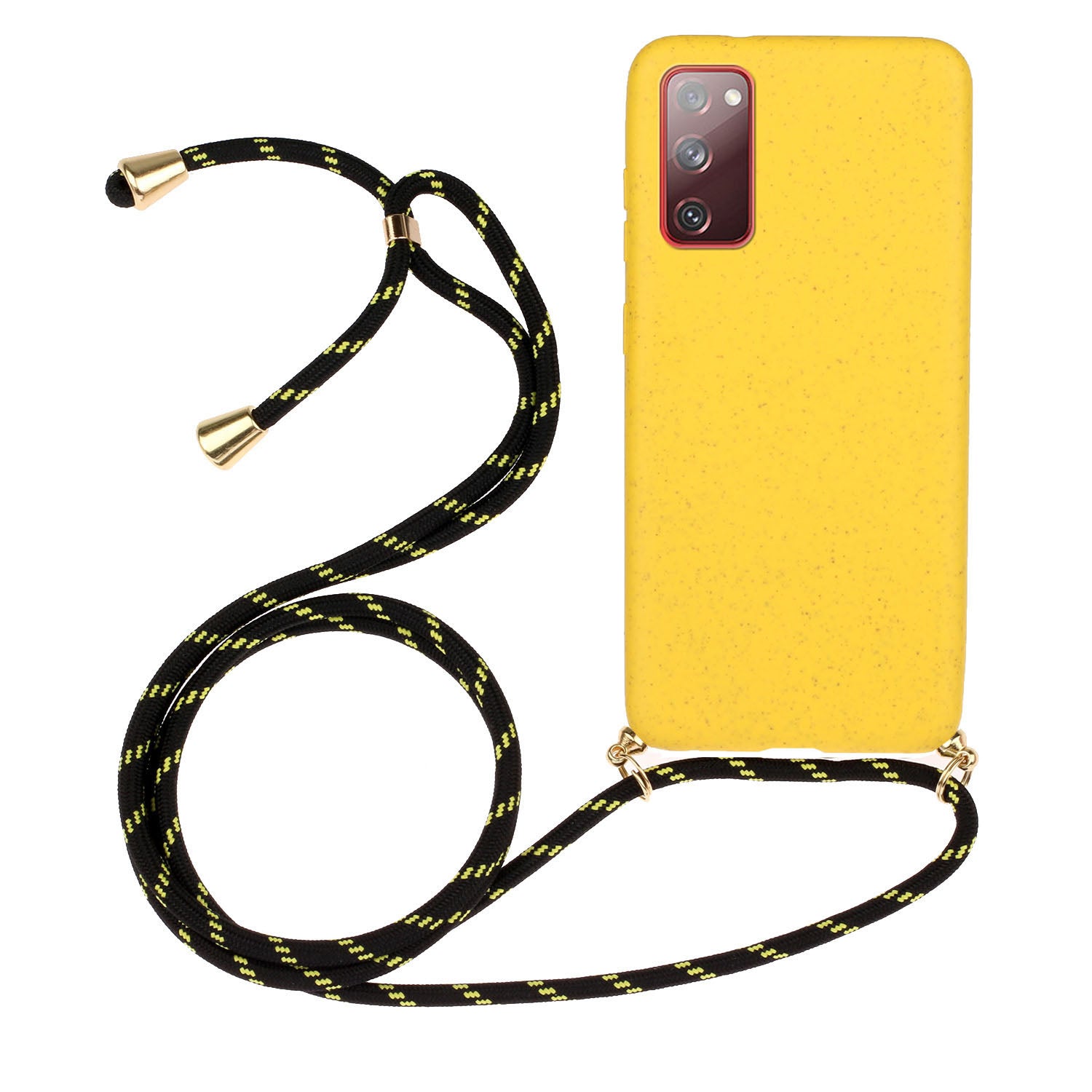 For Samsung Galaxy S20 FE 4G/FE 5G/S20 Lite/S20 FE 2022  TPU + Wheat Straw Phone Case with Strap - Yellow