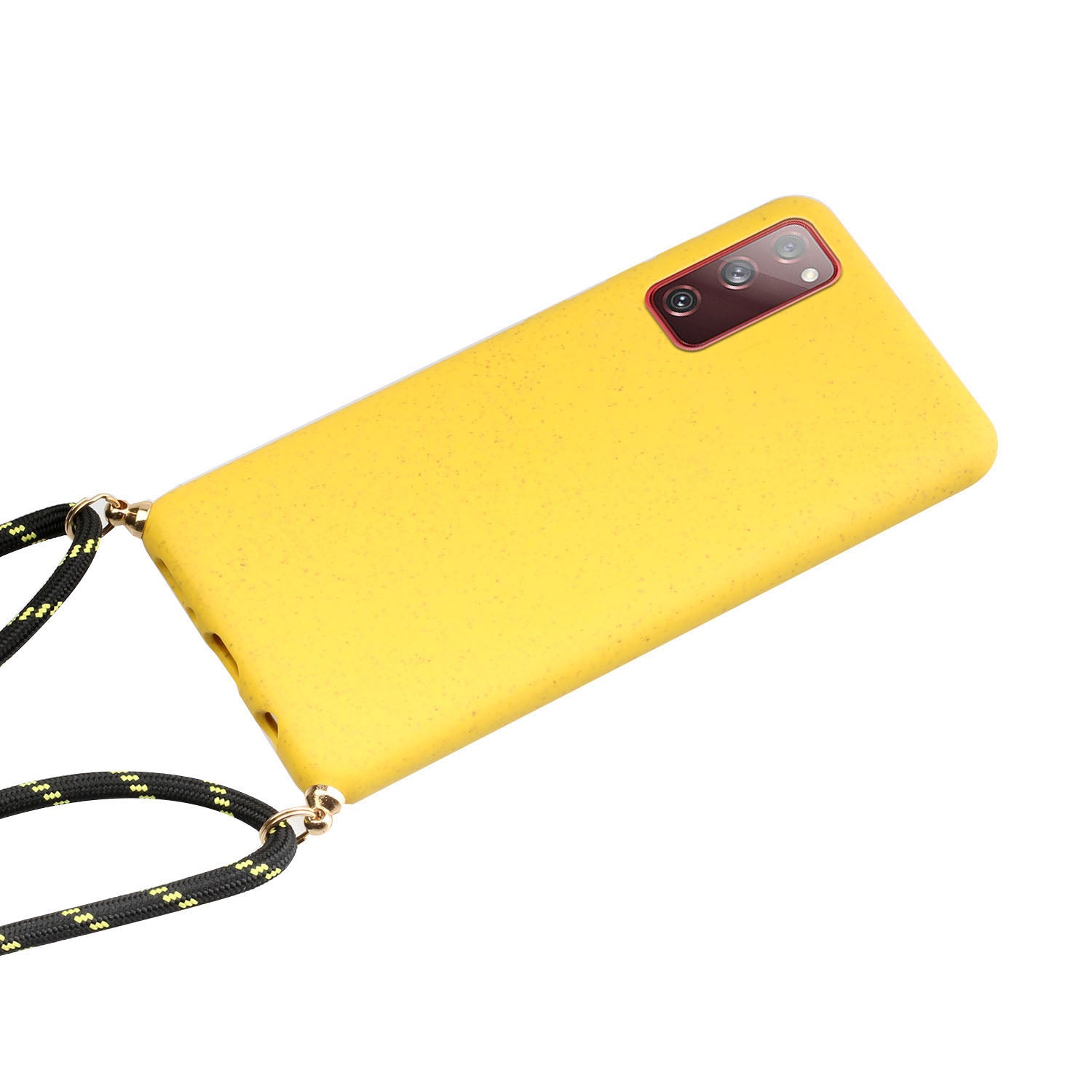 For Samsung Galaxy S20 FE 4G/FE 5G/S20 Lite/S20 FE 2022  TPU + Wheat Straw Phone Case with Strap - Yellow