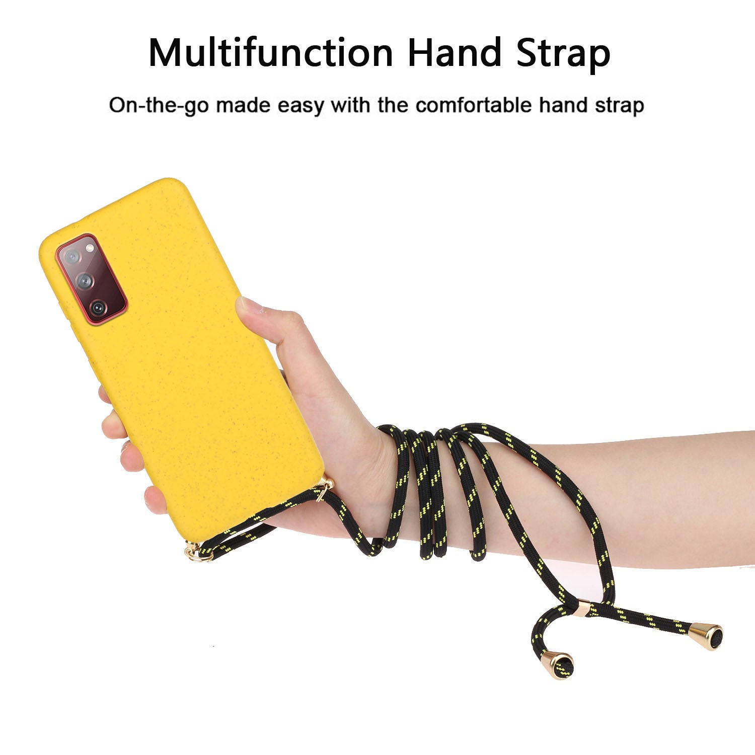 For Samsung Galaxy S20 FE 4G/FE 5G/S20 Lite/S20 FE 2022  TPU + Wheat Straw Phone Case with Strap - Yellow