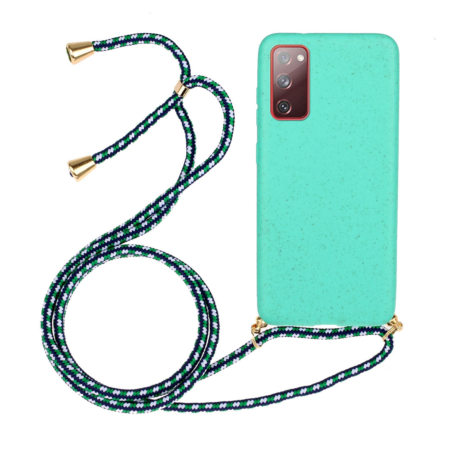 For Samsung Galaxy S20 FE 4G/FE 5G/S20 Lite/S20 FE 2022  TPU + Wheat Straw Phone Case with Strap - Cyan