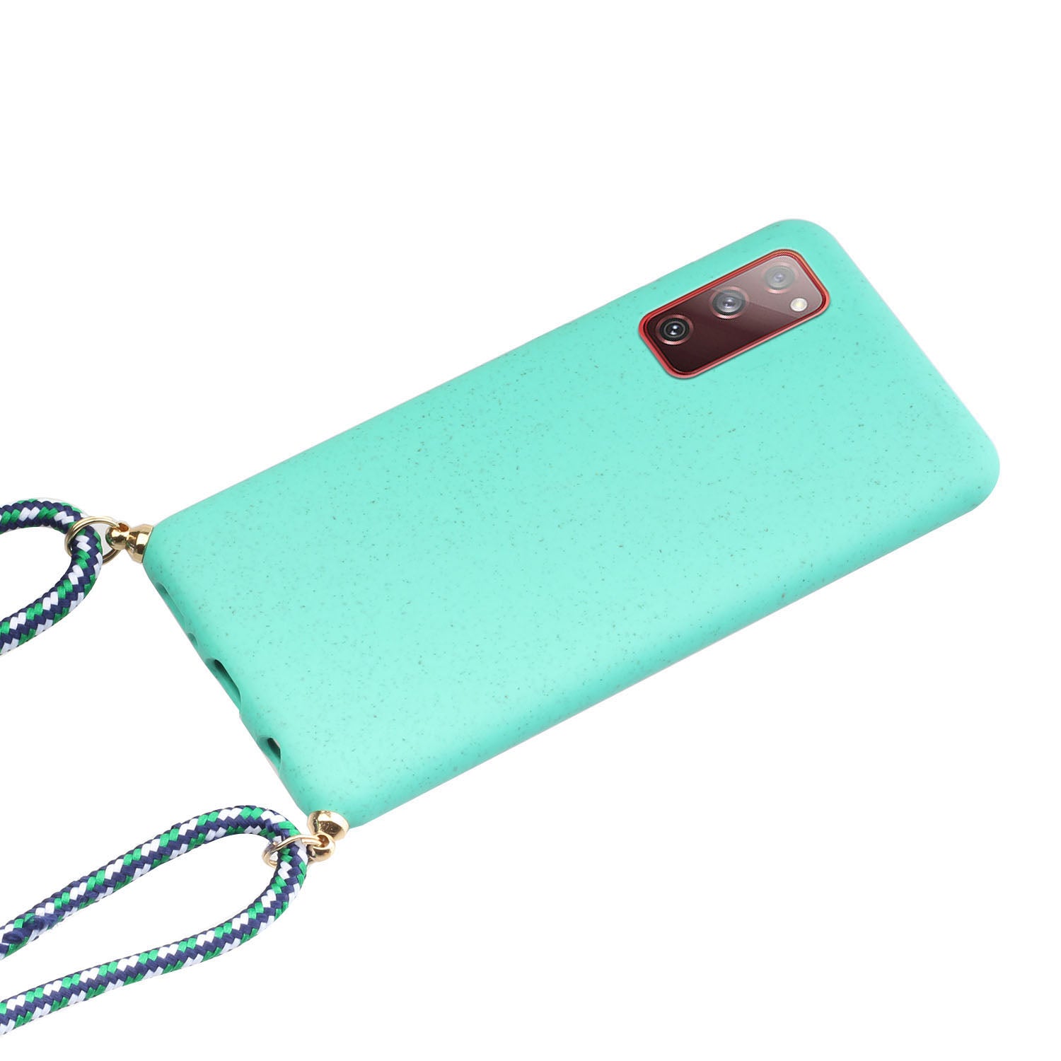 For Samsung Galaxy S20 FE 4G/FE 5G/S20 Lite/S20 FE 2022  TPU + Wheat Straw Phone Case with Strap - Cyan